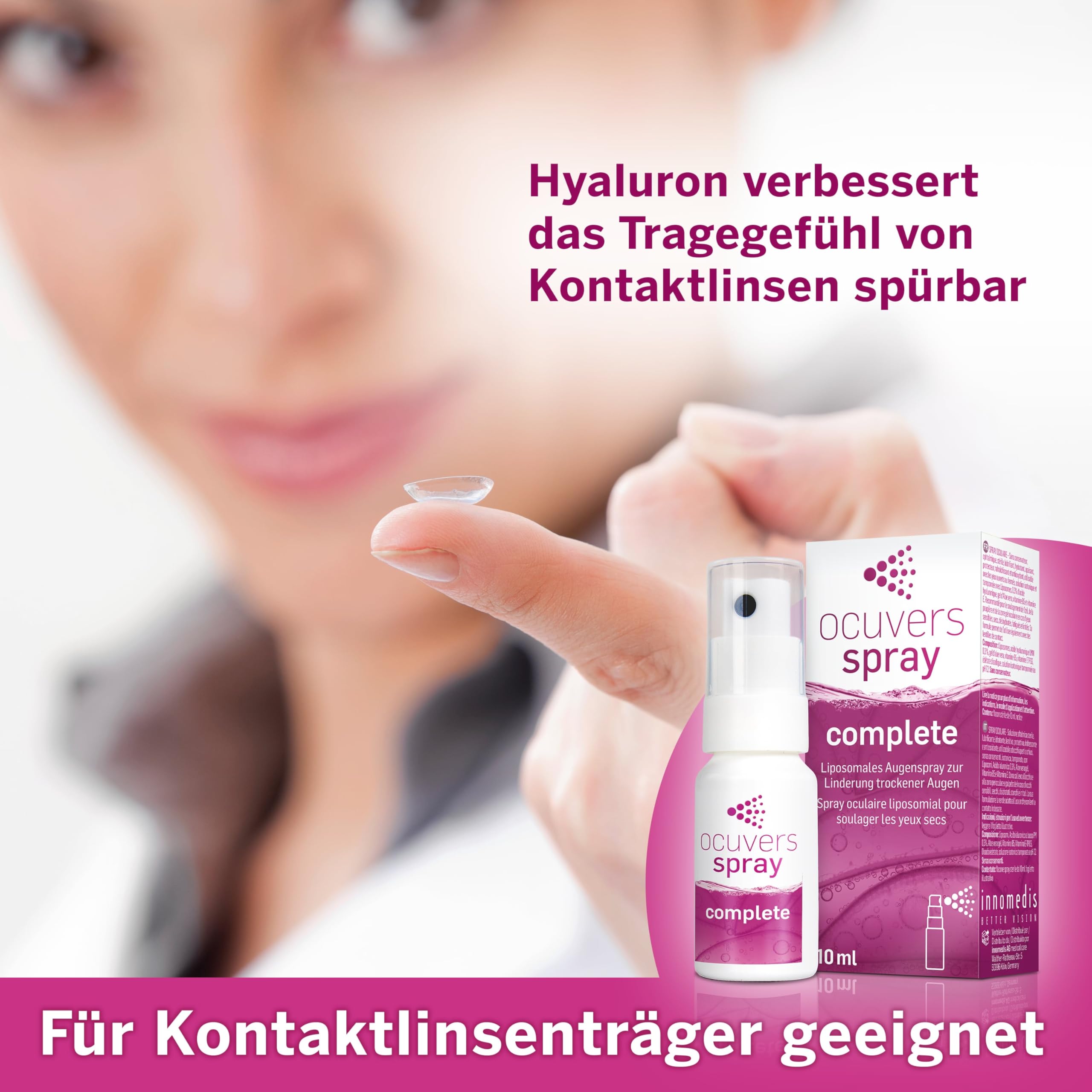 Ocuvers Complete Spray do oczu z 0,3% kwasem hialuronowym, liposomami, aloesem, witaminą B5 i witaminą E - spray do oczu przeciw suchości oczu, 10 ml.