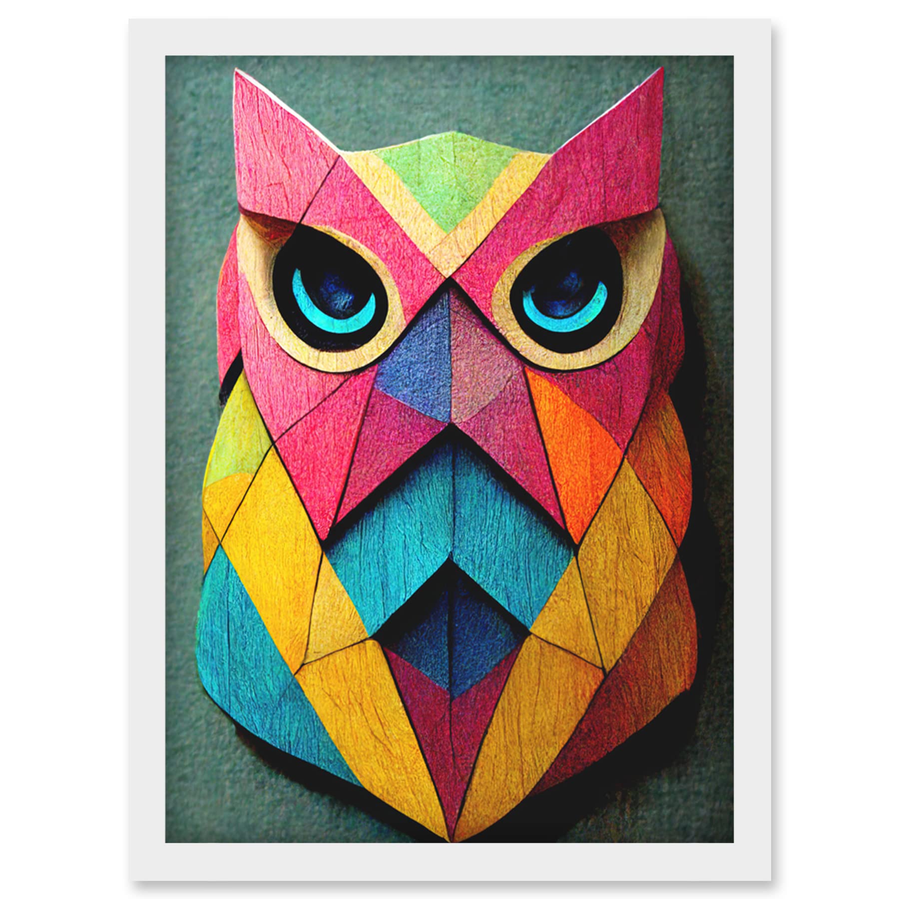 Doppelganger33 LTD Geometric Rainbow Owl Picture Abstract Multi Coloured Artwork Framed Wall Art Print A4