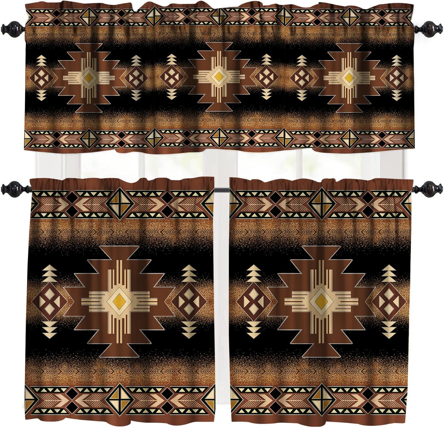 Modern Mid Century Valance 3 Piece Set,Modern Middle Century Retro Green Window Treatments for Living Room Bedroom Kitchen,Home Bedroom Living Room Kitchen Rustic Drapes