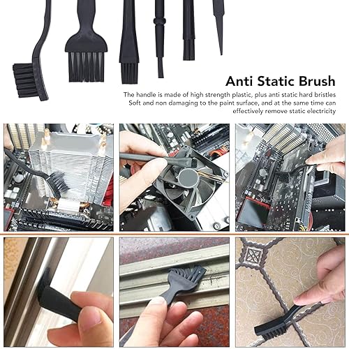 Miniatura 5 de Cepillo de limpieza antiestático de 6 piezas, cepillo portátil de nailon antiestático con pinzas, teclado de cerdas duras, cepillo de limpieza para