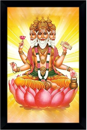 Lord Brahma On Lotus - Marco de fotos religioso con marco, marco de pared negro, marco de fotos de elefante de Dios, decoración de pared para el