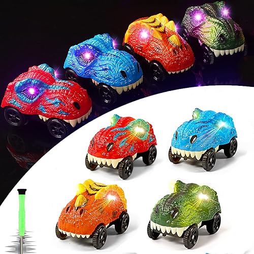 Solo repuesto para autos de pistas, autos de pista de dinosaurios que brillan en la oscuridad, accesorios para pistas de automóvil con 3 luces LED