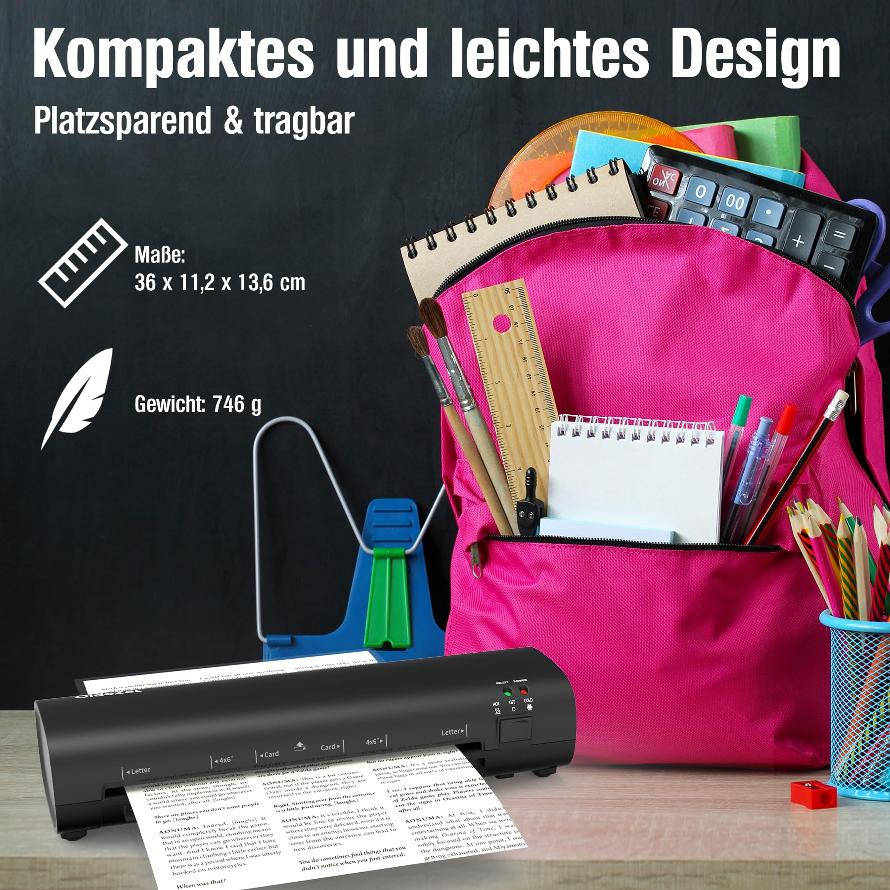 Plastificadora, 9 pulgadas 4 en 1 A4 Laminadora - Negro