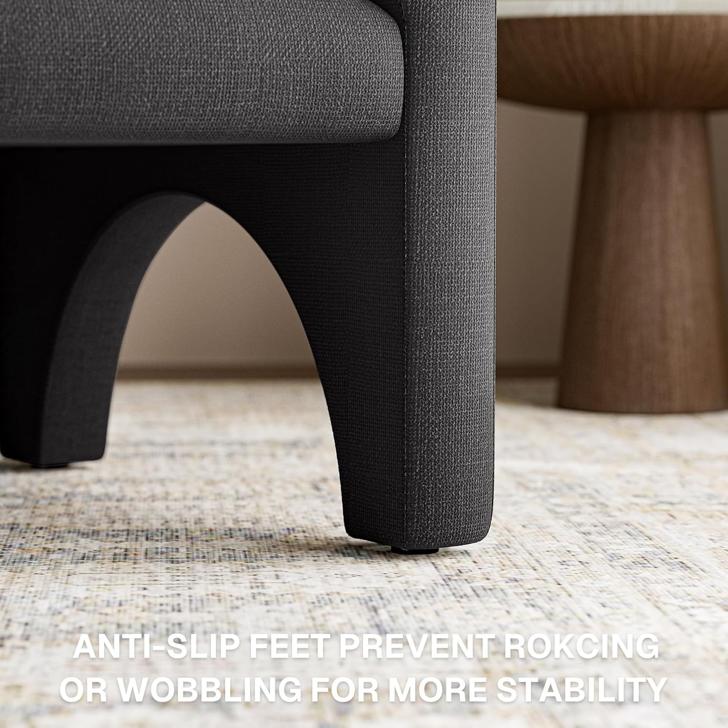 BELLEZE Modern Accent Chair, Comfortable Upholstered Arched Design Armchair with Rubber Wood Legs for Living Room Bedroom Office - Gray