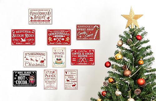 Miniatura 7 de Letrero de hojalata con texto en inglés "Coffee and Cocoa Shoppe", divertido letrero de metal de Navidad, letrero de Papá Noel, decoración de pared