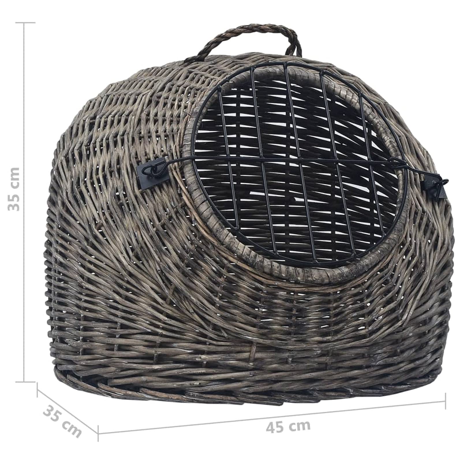 Katzen Transportkorb Katzenkorb Transportbox Grau Natürliche Weide 45×35×35 cm