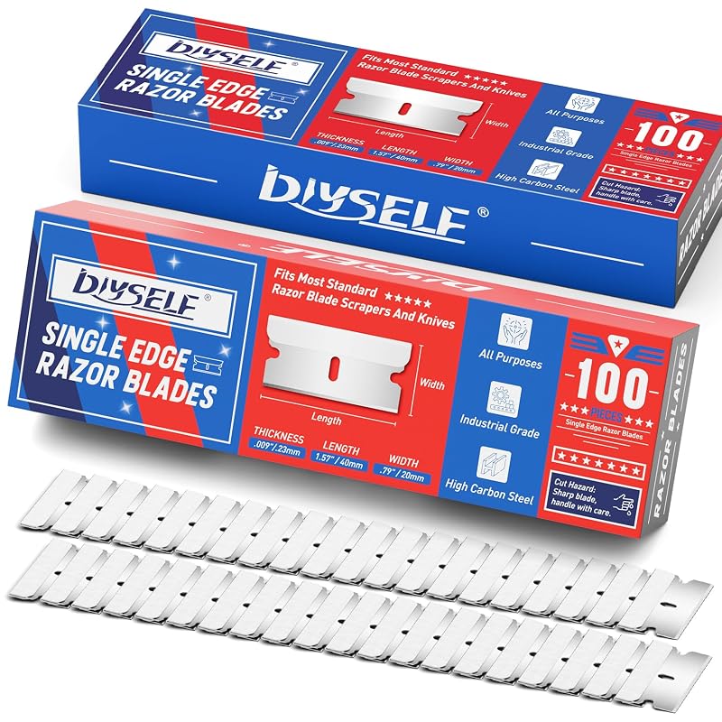 Lâminas de barbear de uma face DIYSELF para raspador, pacote com 200