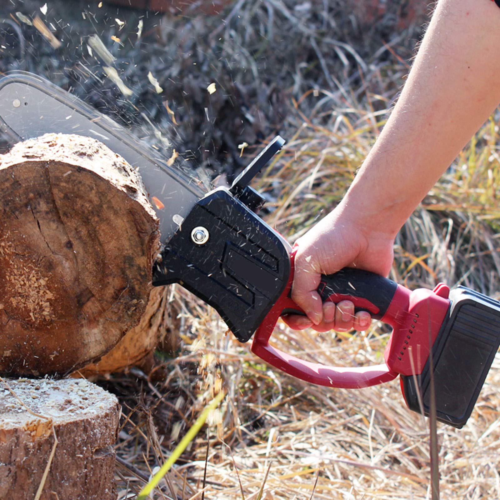 Tronconneuse Electrique sans Fil, Scie a Bois avec Batterie et Chargeur, Scie Miniature de Jardin pour La Coupe De Bois De Branche d'arbre, Mini Chainsaw