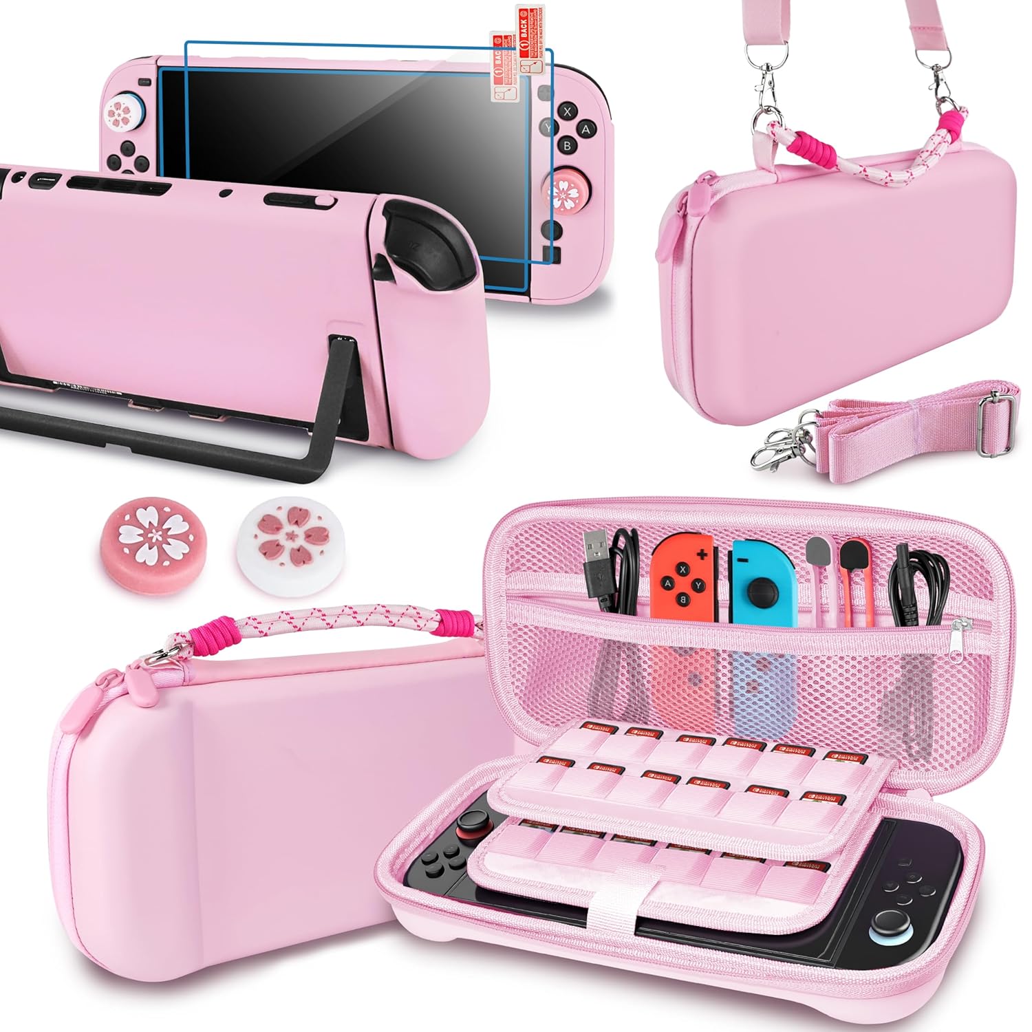 TIKOdirect Carrying Case for Switch 2, Portable Case with 24 Game Card Slots, Wrist Strap, Shoulder Strap, Protective Shell, 2 Thumb Grips and Screen Protectors, Blue