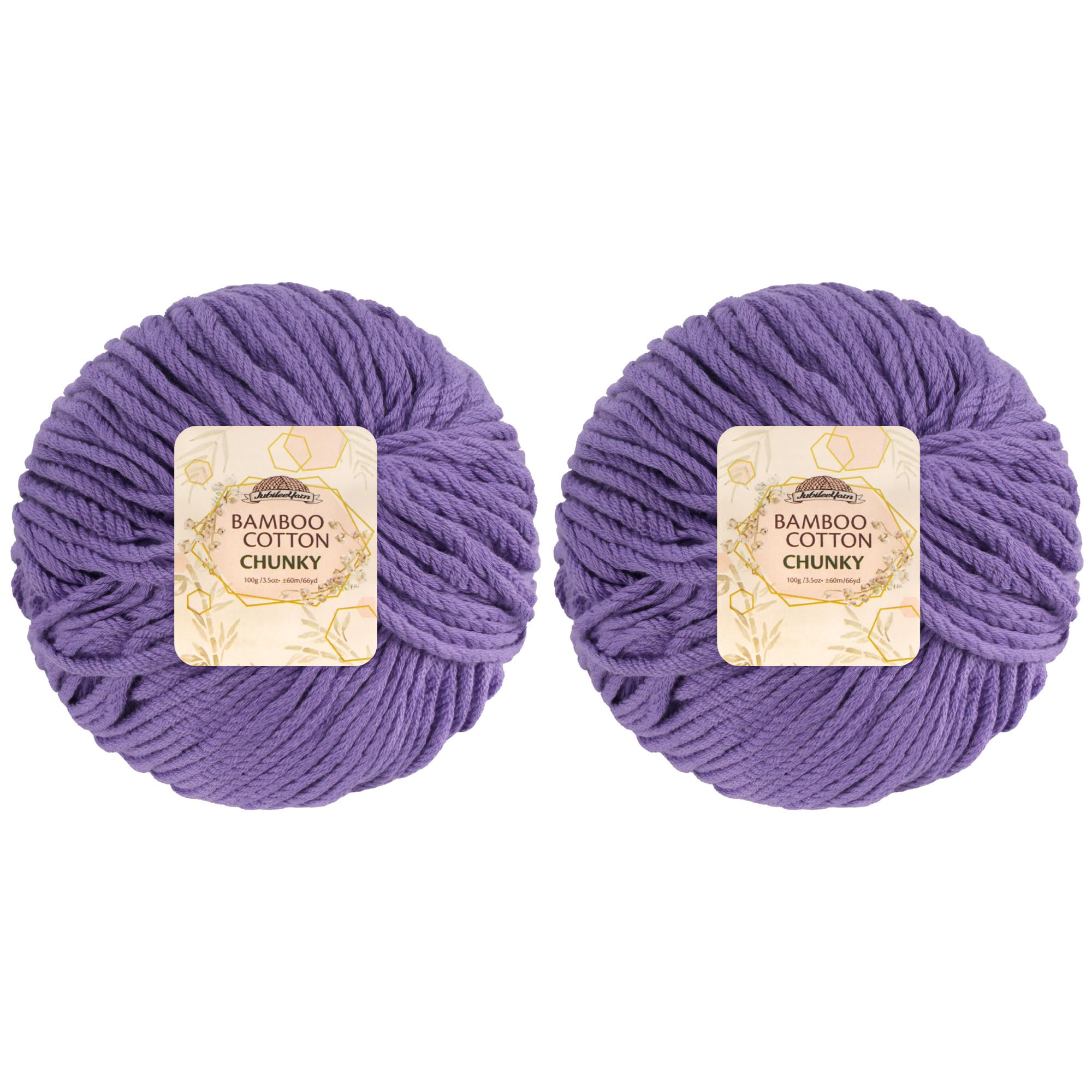 JubileeYarn Bamboo Cotton Chunky Yarn - 100g/Ball - Mulberry - 2 Balls, 6001 Mulberry