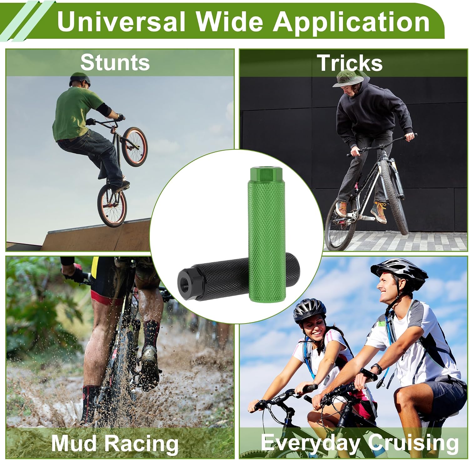 4 Pcs Aluminum Alloy Anti-Skid Bike Pegs 100mm Length Bicycle Backseats Stands Cycling Foot Pegs 3/8 Inch Axles
