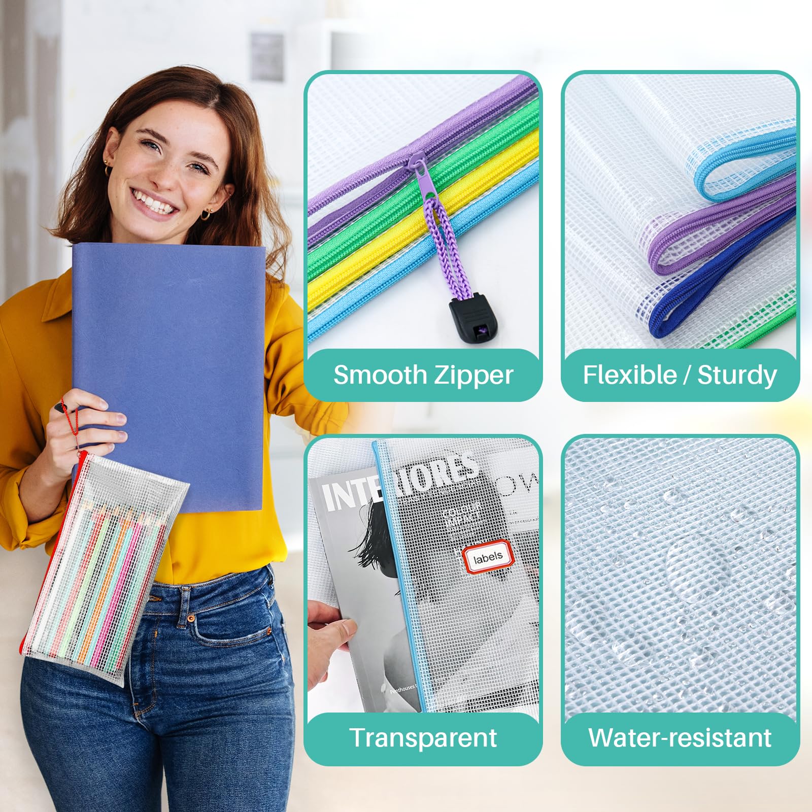 WenYa A6 Plastic Zip Wallets, 24Pcs Mesh File Folder Zipper Bags - Image 4