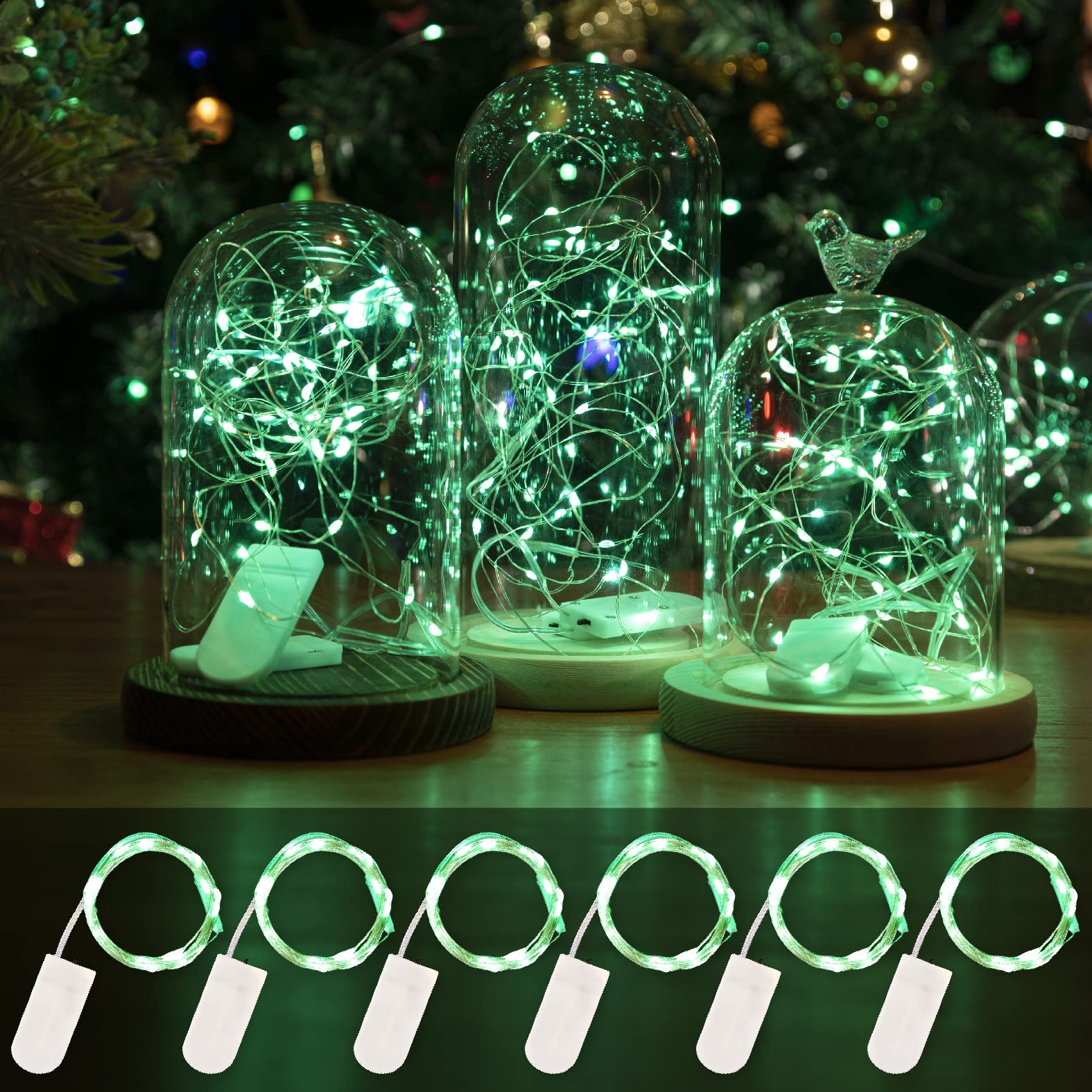 6 Stück LED Lichterkette Batterie Betriebe, 2M 20LEDs Grün Mini Lichterketten Silber Kupferdraht Batteriebetrieb, LED Beleuchtung Batteriebetrieben Deko für Flasche, Urlaub,Weihnachten Deko