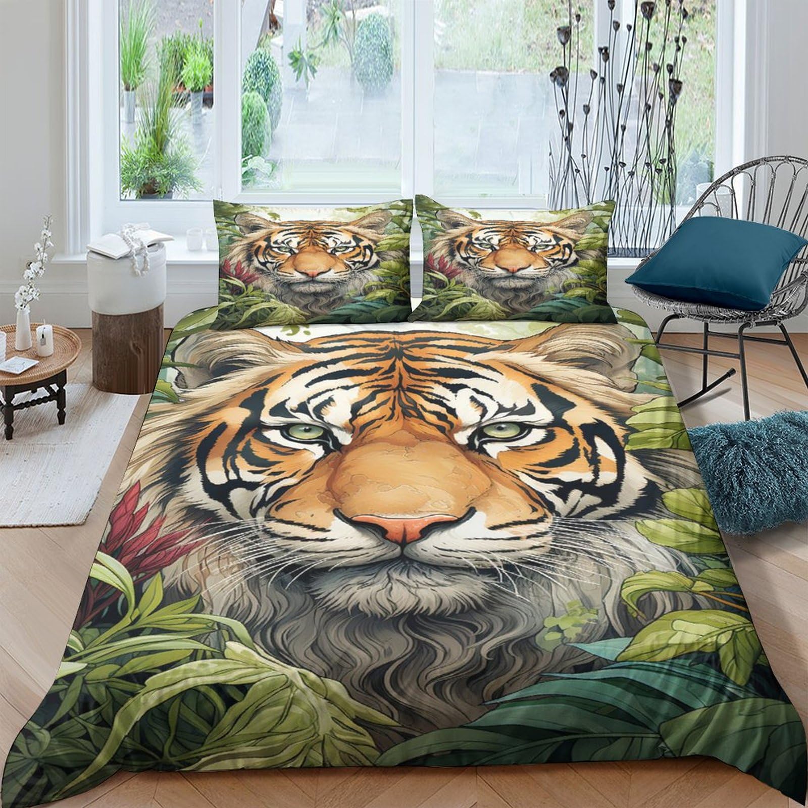 Juego de cama de tigre 200x200 para habitaciones juveniles temáticas de jungla