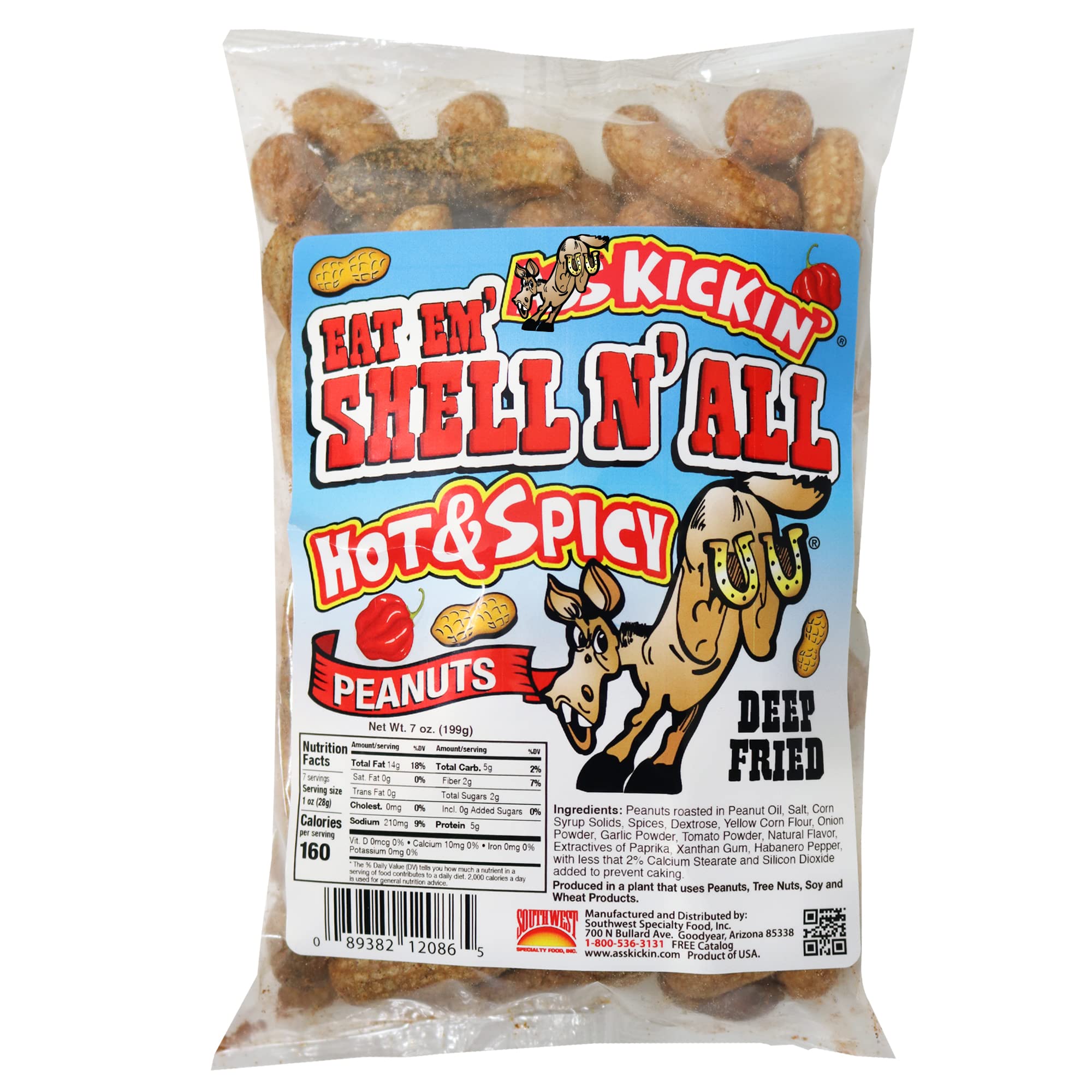 ASS KICKIN' Eat Em Shell N All Fried Whole Peanuts – 7oz - Ultimate Spicy Gourmet Gift Peanuts - Try if you dare! (Hot and Spicy)