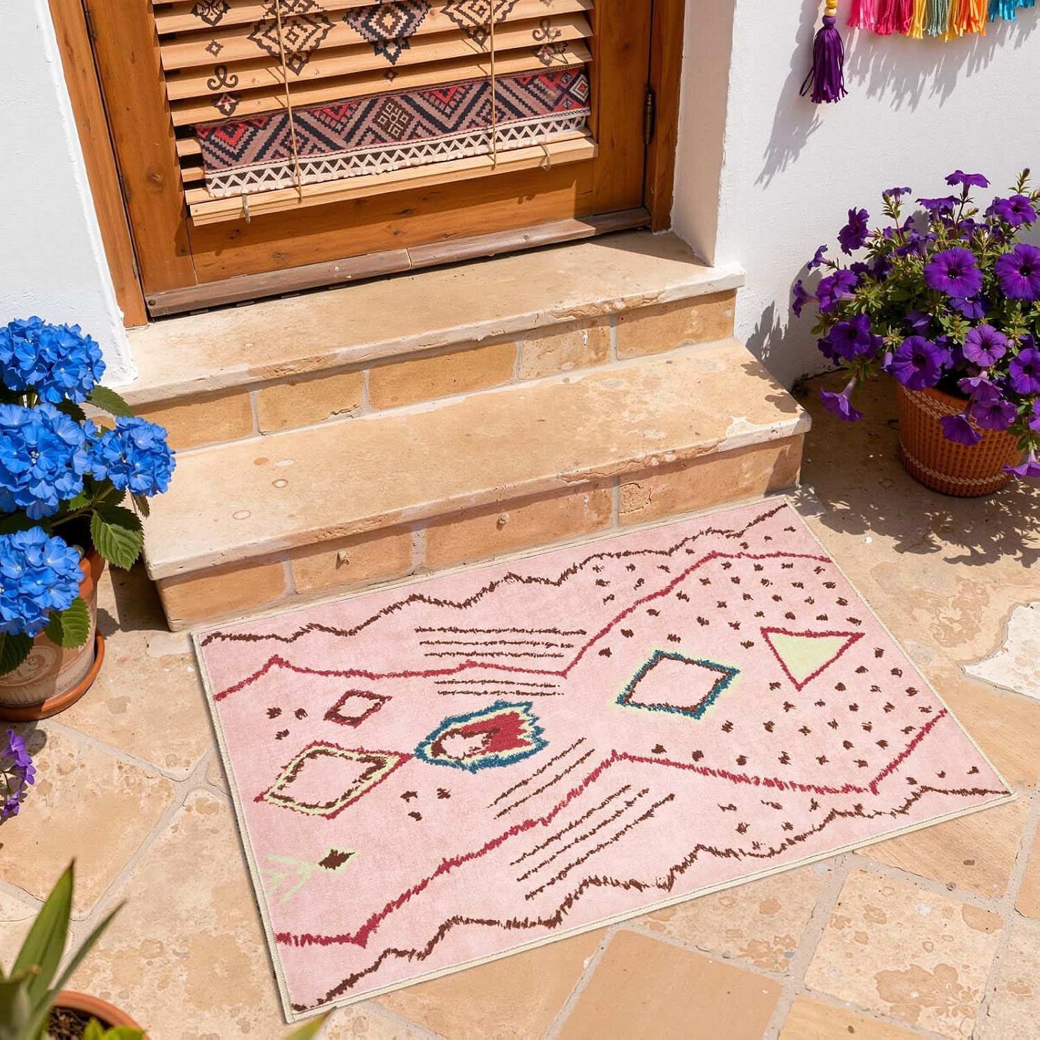 jinchan 2x3 Entryway Rug Pink Washable Modern Boho Rug Geometric Hot Nerd Doormat Soft Low Pile Non Slip Accent Small Mat Lightweight Cozy Throw Carpet for Kitchen Bathroom Laundry Room Study Dorm