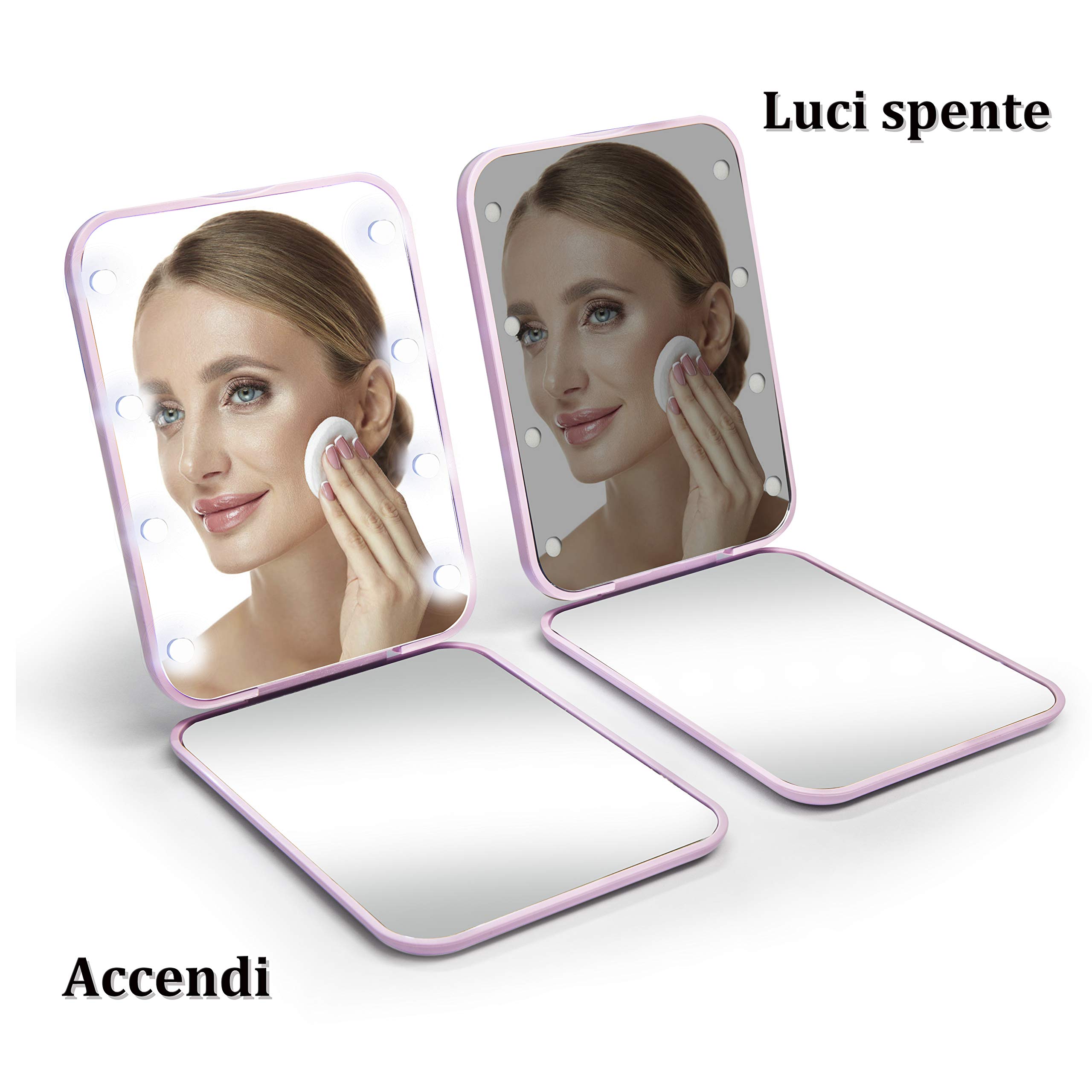 WOBSION Specchio Portatile con Luce LED per Viaggio,Pieghevole Specchietto da Borsetta di 1x/3x Ingranditore,Piccolo Mirror per Trucco con Interruttore Magnetico,a Regalo,Viola