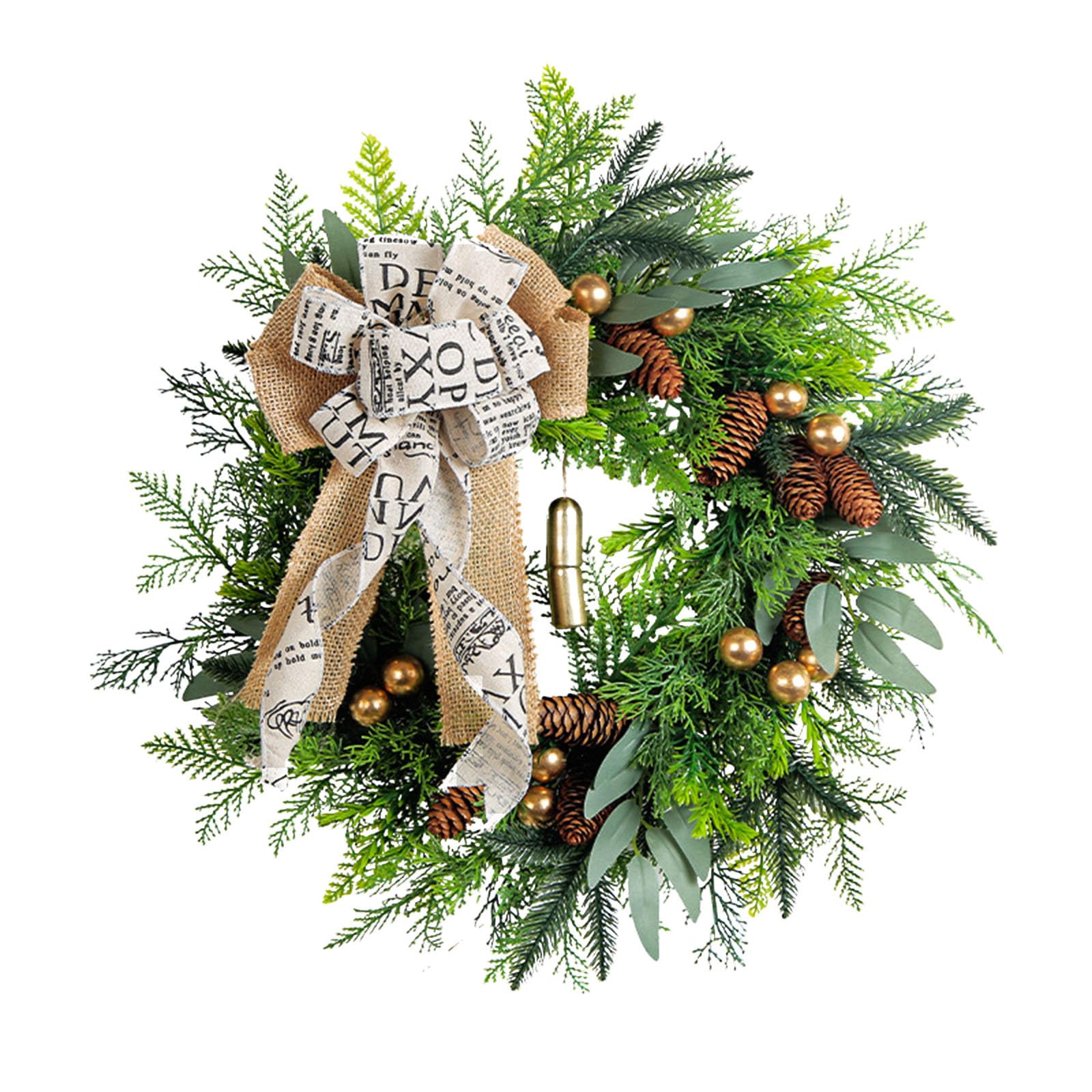 Decoraciones de puerta de Navidad, coronas de Navidad para puerta delantera con luces, corona artificial con adornos para vacaciones, Acción de Gracias, otoño e invierno (verde, talla única)