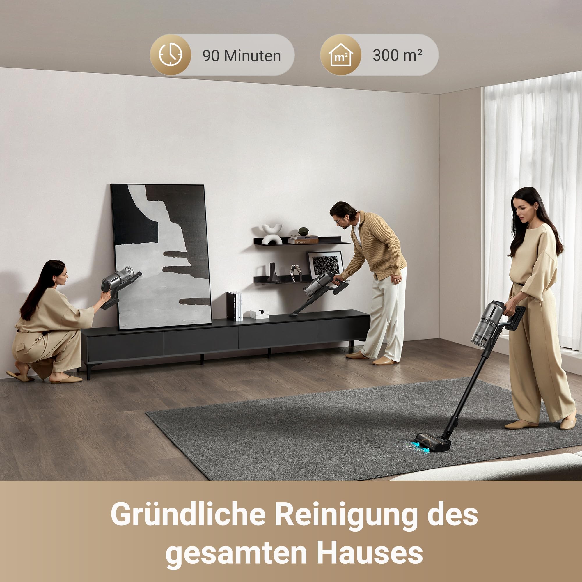 dreame Z30 Kabelloser Bodenstaubsauger, 28,000PA / 310 AW Saugkraft, 90 min Max Reinigungszeit, Dust-Reveal-Technologie, Tierhaar-Entfernungswerkzeug, Multi-Flächen-Saugkraft, Schmutzerkennung