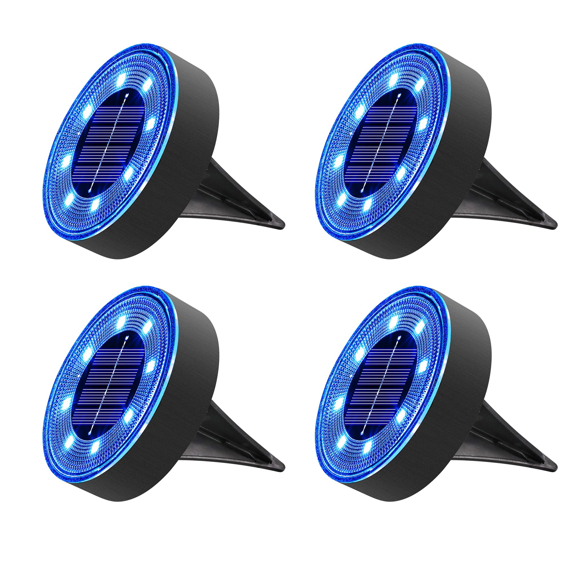 Our Solar Ground Lights, 16 Pack 8 LED Solar Lights Outdoor IP68 Waterproof Disc Light In-Ground Landscape Lighting Outdoor for Patio Pathway Lawn Yard Driveway Walkway (Warm White)(Blue,4 Pack)