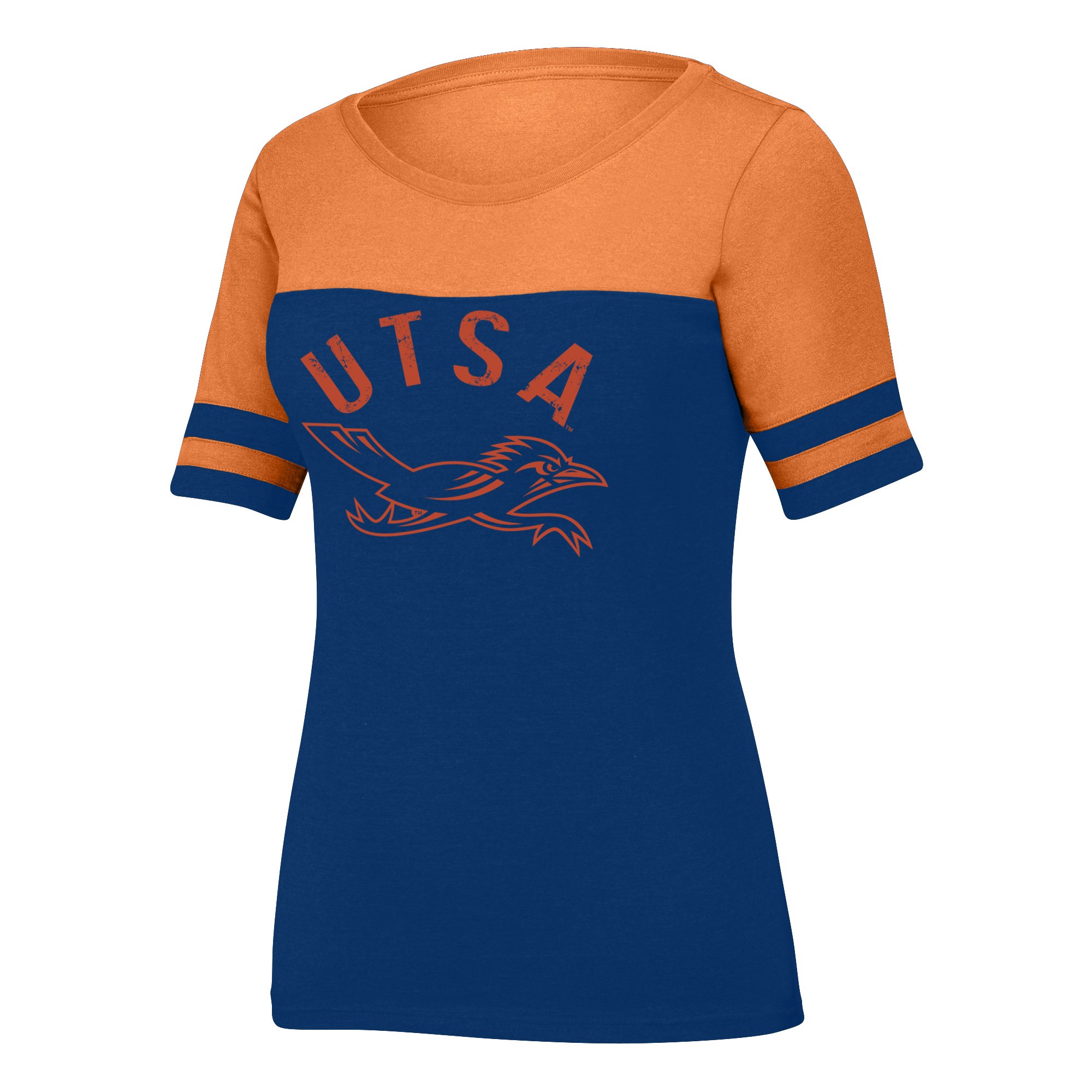 Women's STADIUM TEE, Navy/Orange, Small
