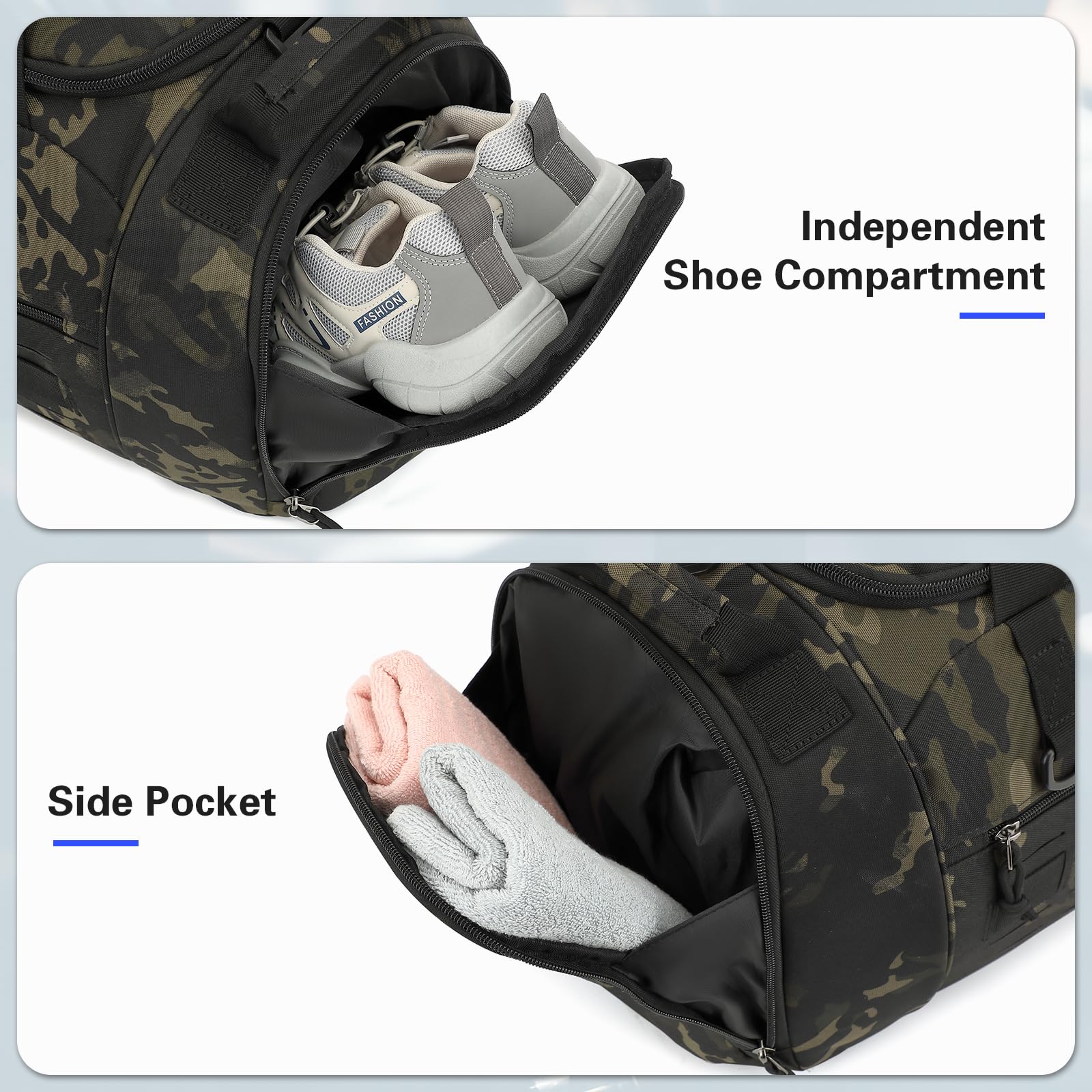 Borsone sportivo per uomo e donna, mimetico, 23 Inch, Borsa da palestra tattica per uomo 45L Militare Sport Duffle Bag