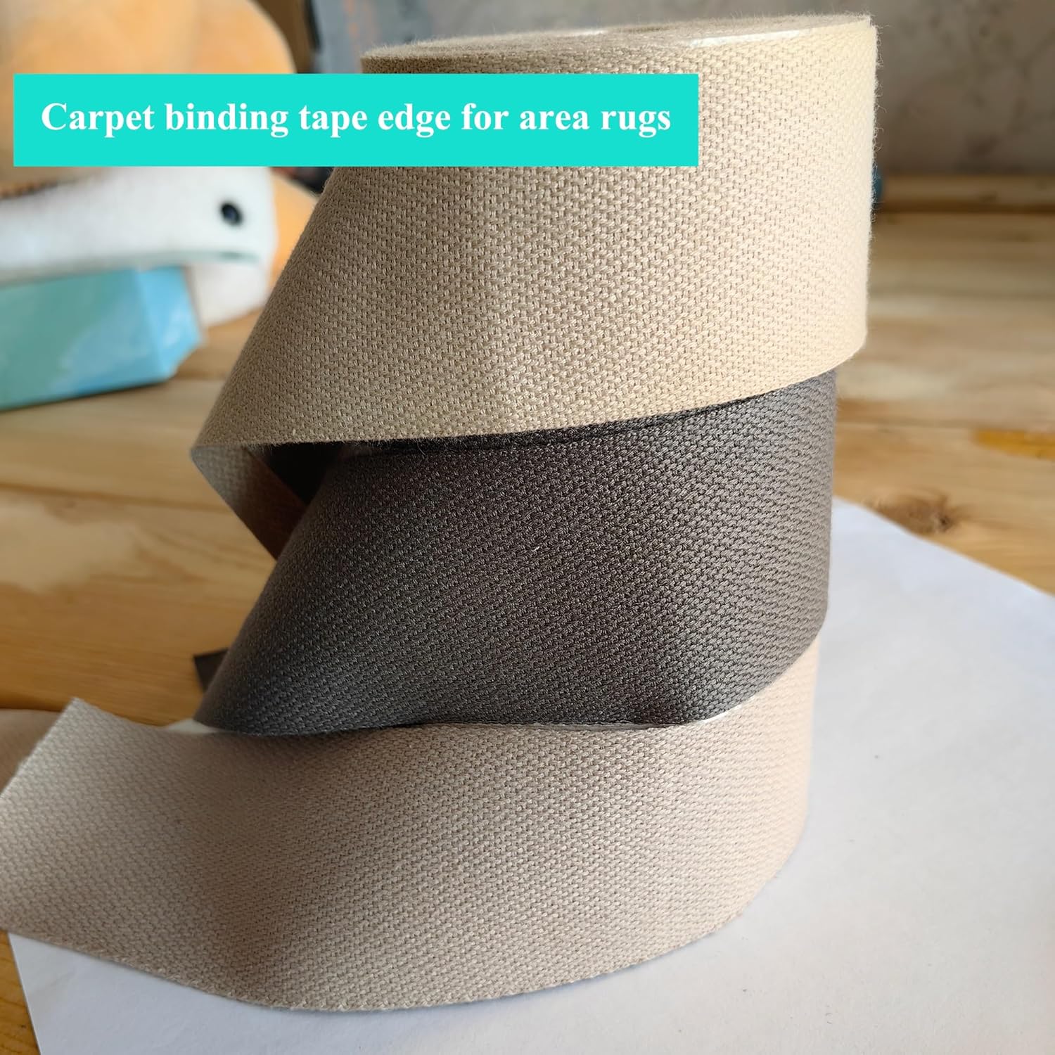 2Inch Cotton Self Adhering Binding Edge Bias Binding Webbing Ribbon for DIY Carpet Rug Repair Craft Sewing 10Yard (Off White with Adhesive)