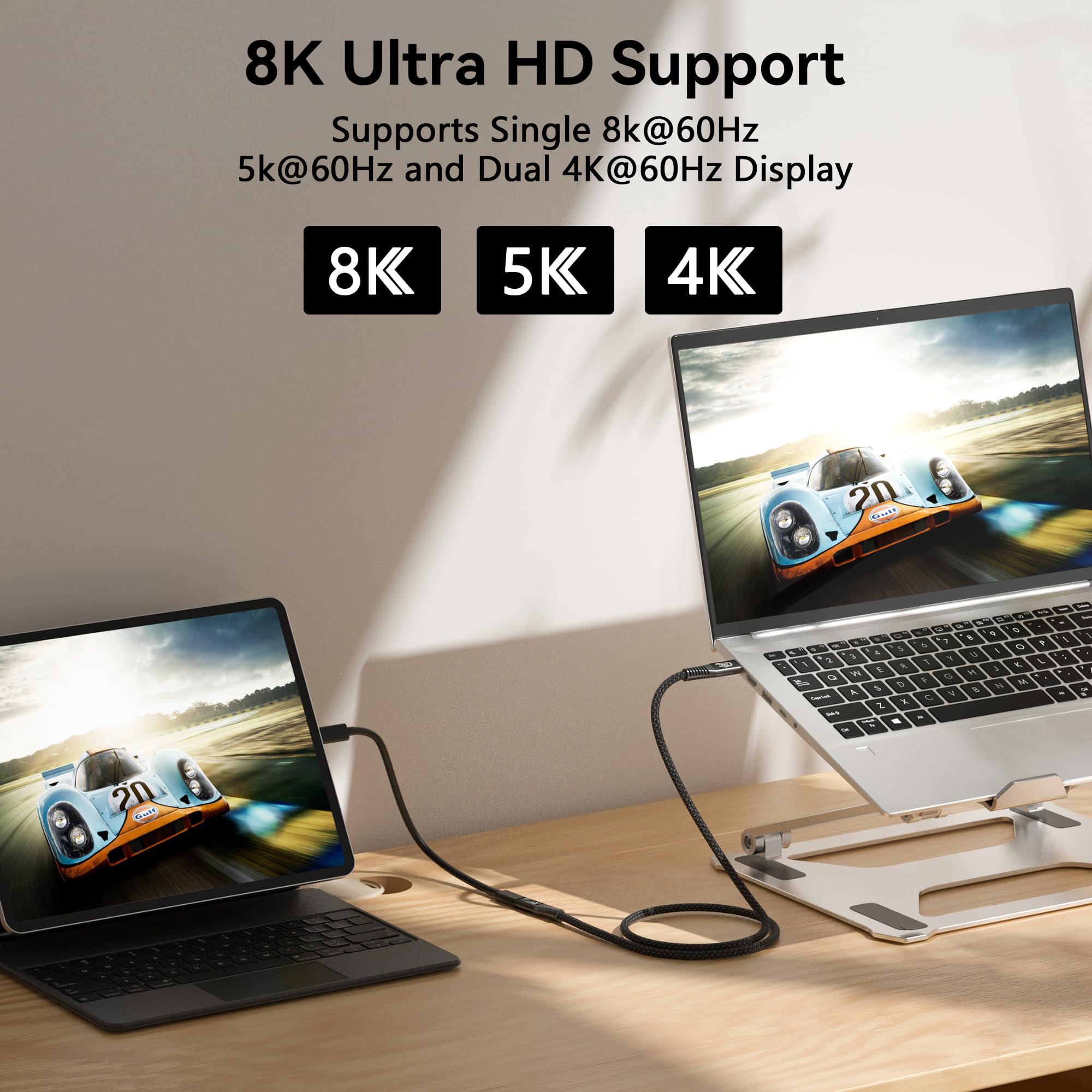 Langes USB-C-Verlängerungskabel, 3 m, 20 Gbit/s/100 W, USB 3.2 Typ C Verlängerungskabel, 4K @ 60 Hz Videoausgang, Nylon-geflochtener USB-C-Stecker auf USB-C-Buchse, Ladekabel, Kompatibilität