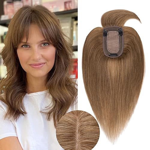 Miniatura 1 de Rich Choices Extensiones de cabello humano 100% para mujer, con clip, con flequillo, para mujer, con cabello fino, color marrón claro, 6 pulgadas,