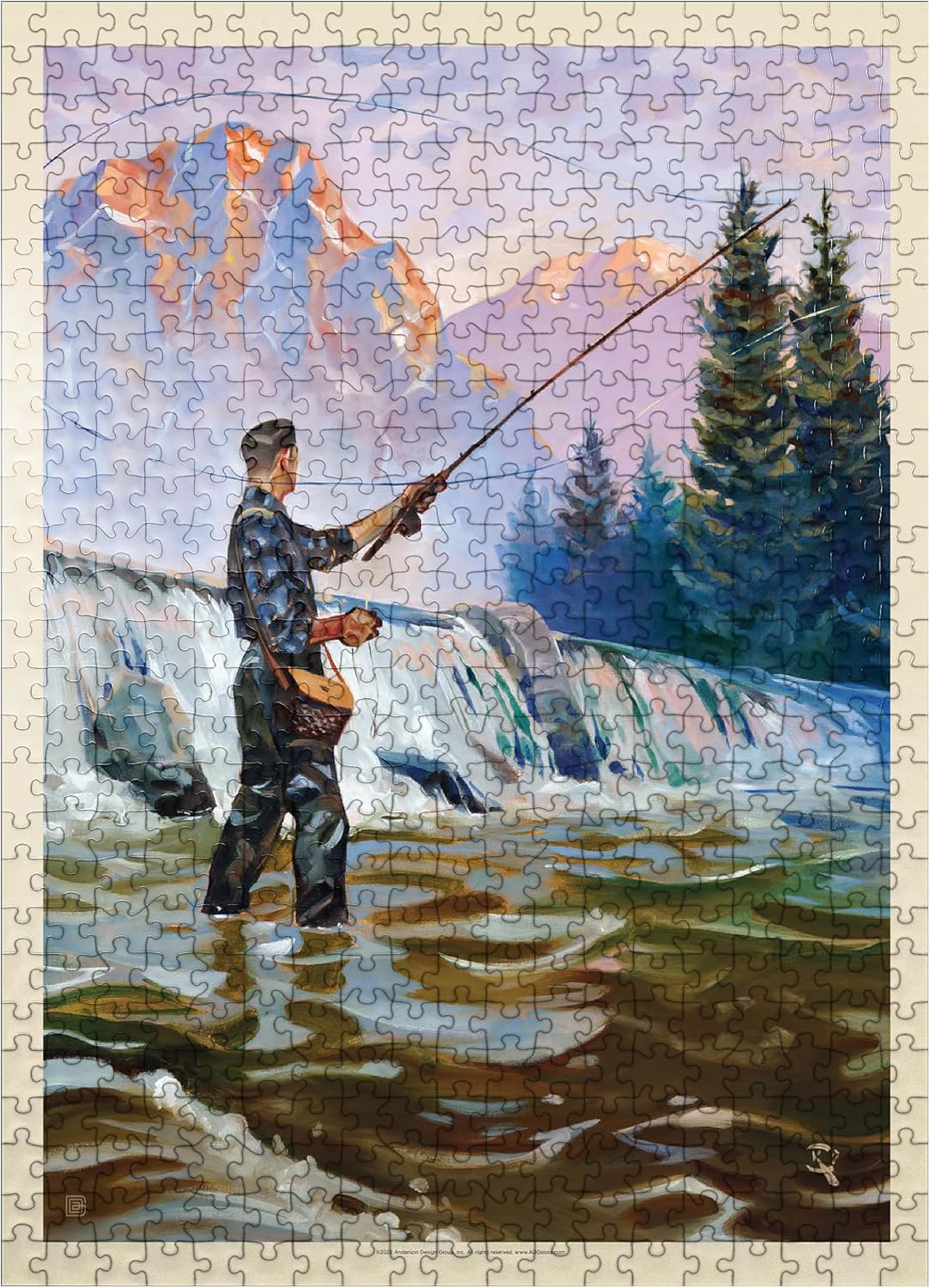 MyPuzzle Classic Sportsman: Fly Fishing, Vintage Poster - Premium 500 Piece Jigsaw Puzzle for Adults