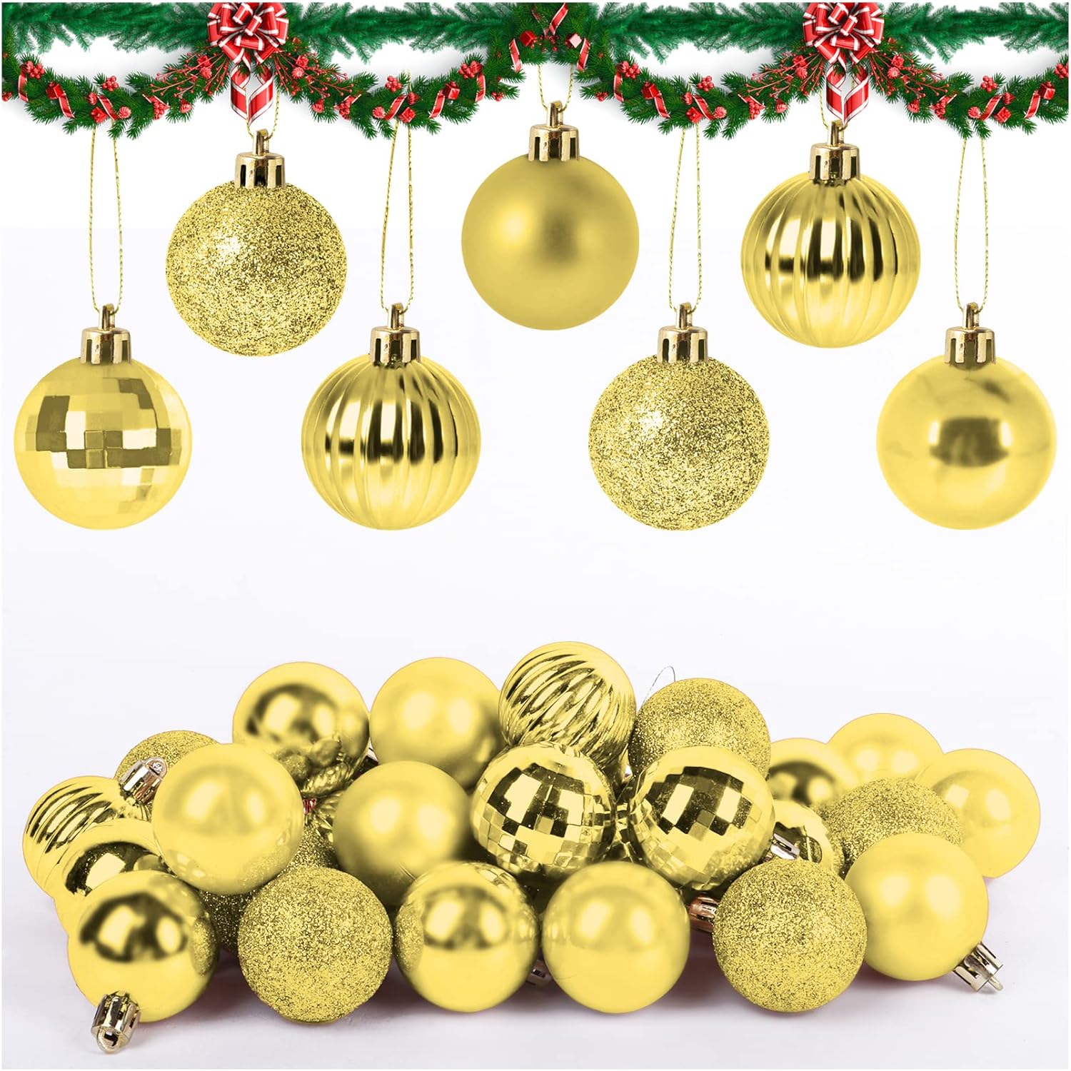 NiCoLa Christmas Baubles Gold Christmas Baubles for Tree, 36PCS Mini