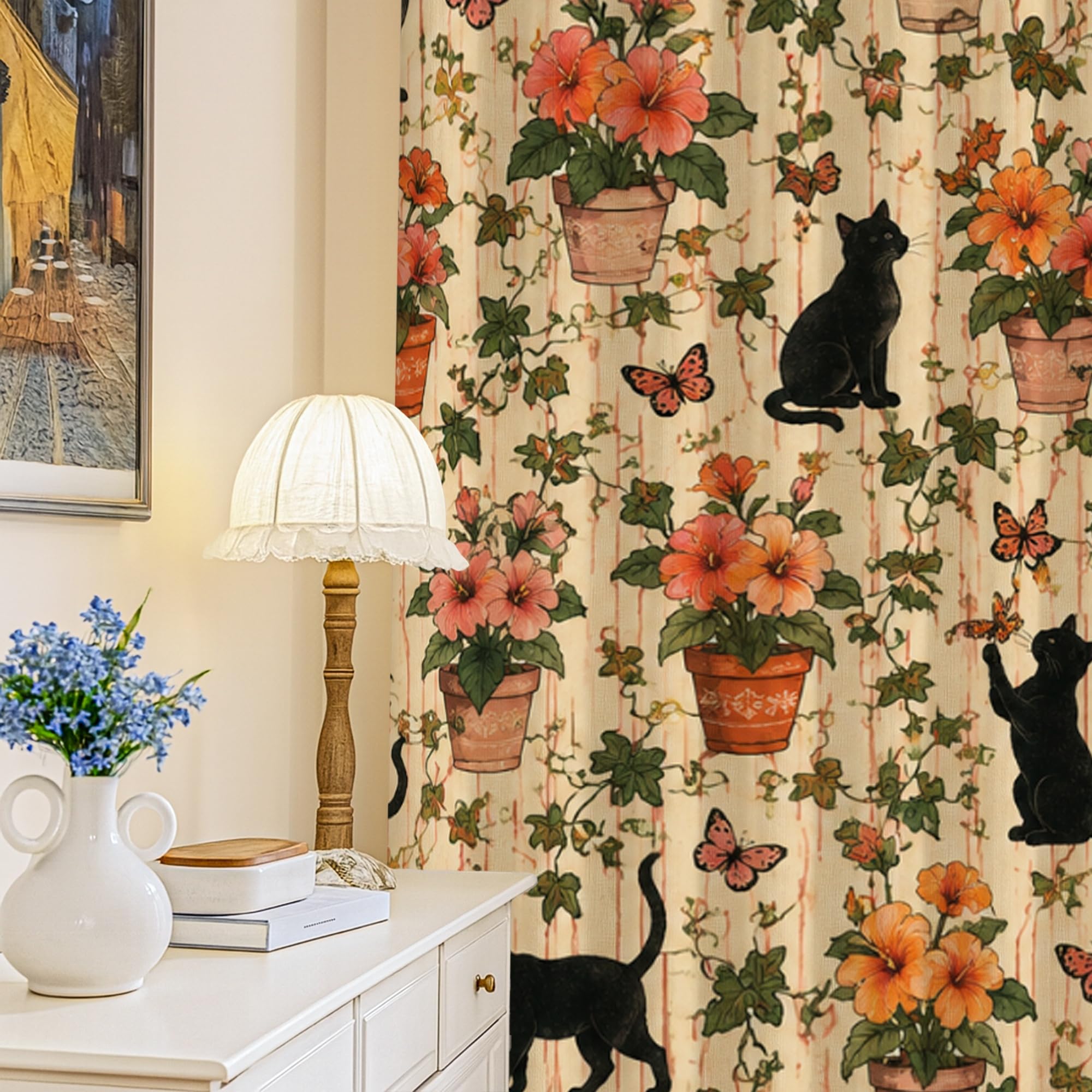 Rideaux occultants et thermiques pour bloquer la lumière du bureau avec des motifs de chat
