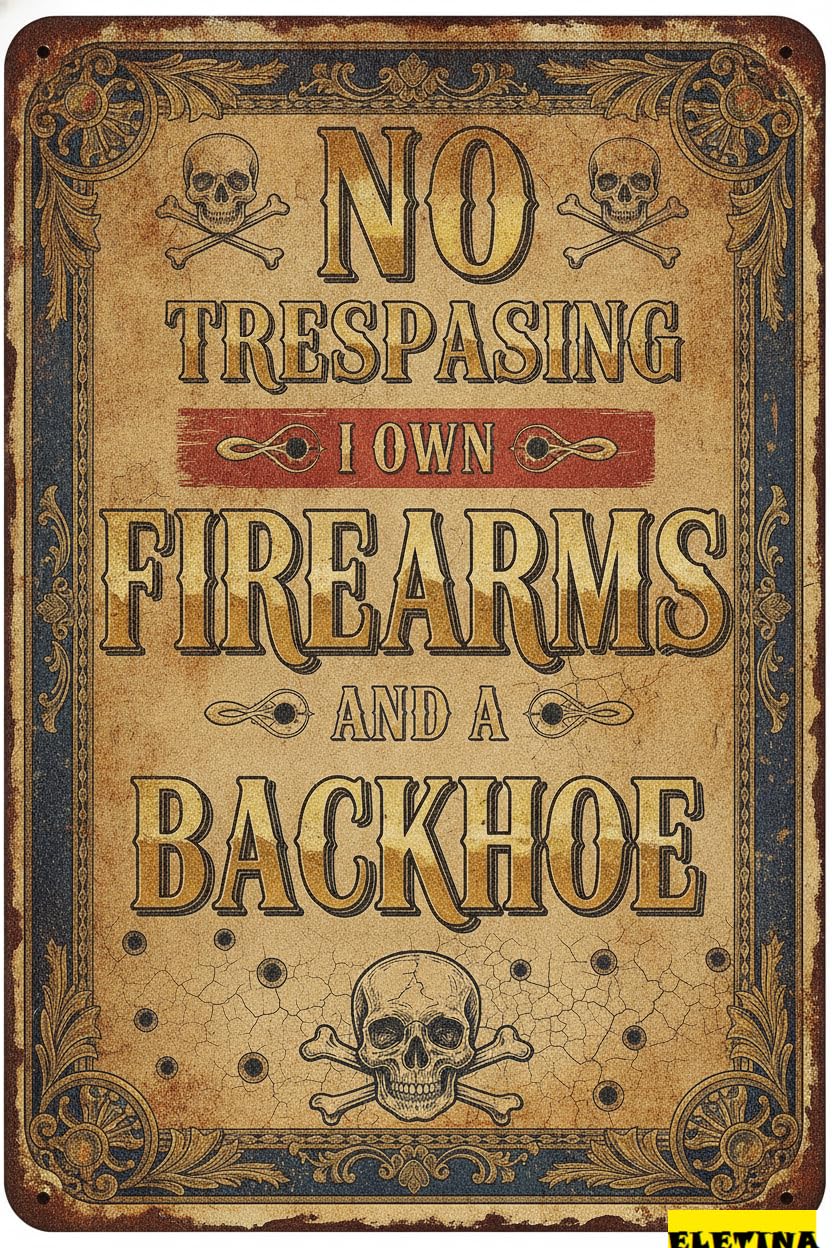 I Own Firearms And Backhoe Tin Sign, 8x12 Inch Decor