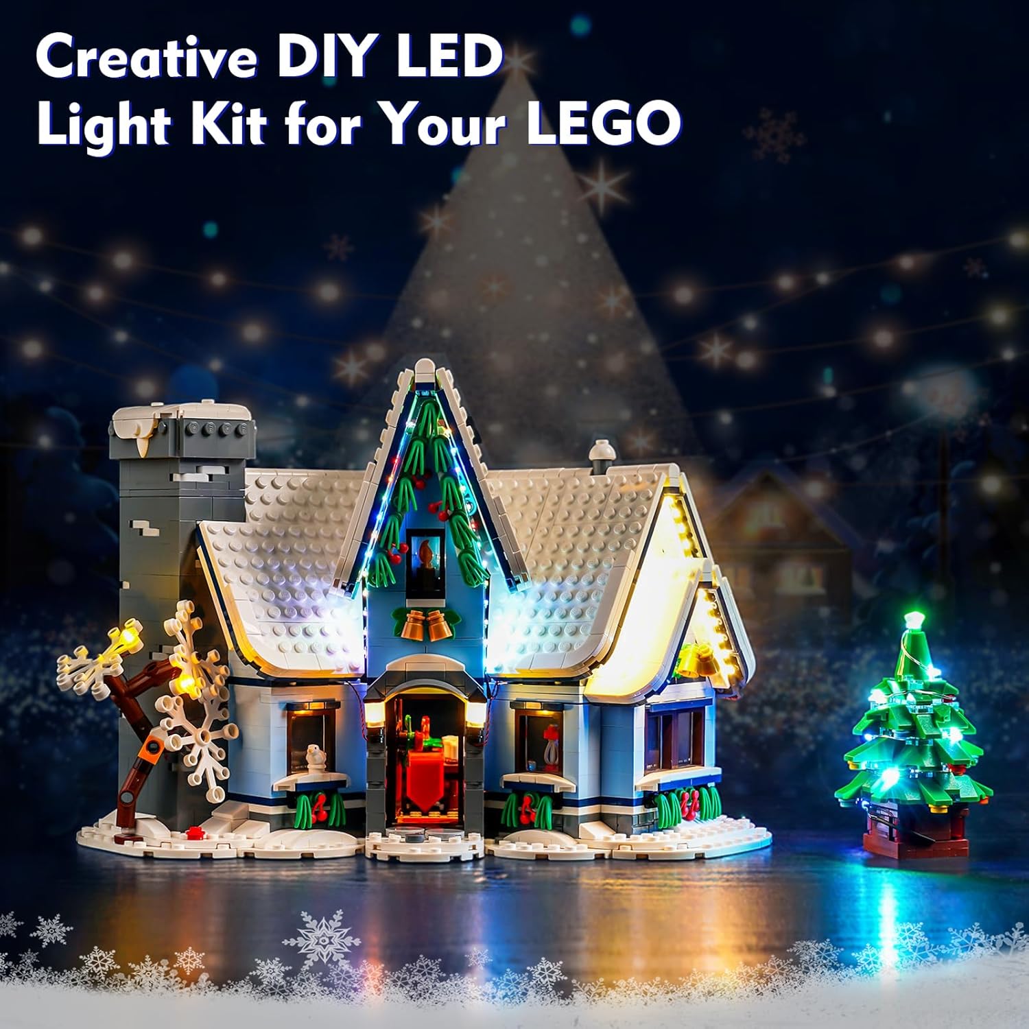 VONADO LED Light Kit Compatible with Lego Santa’s Visit 10293 Christmas House Tree, DIY Creative Lighting Set Accessories Compatible with Lego 10293 Building Set (Lights Only, No Models)