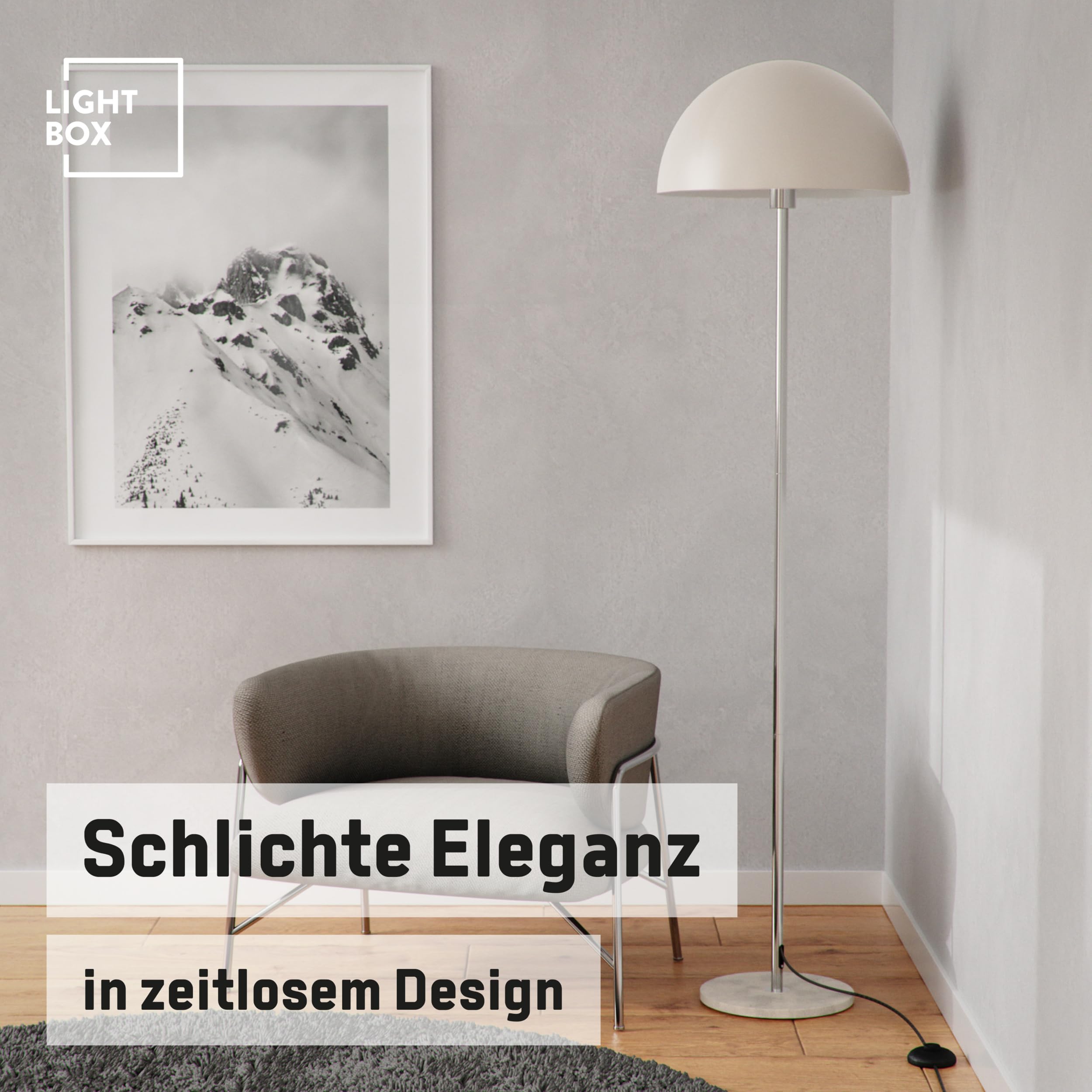 Lightbox Pilz-Stehlampe | 150 cm Höhe, Ø 40 cm | Stehleuchte mit Standfuß aus Travertine Stein & Fuß-Druck-Schalter | E27 | Flur Lampe | aus Metall in Hell- bis Dunkel-Beige/Silberfarben