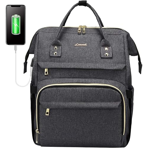 LOVEVOOK Laptop Backpack for Women Fashion Travel Bags Business Computer Purse Work Bag with USB Port, Dark Grey, 15.6 Inch
