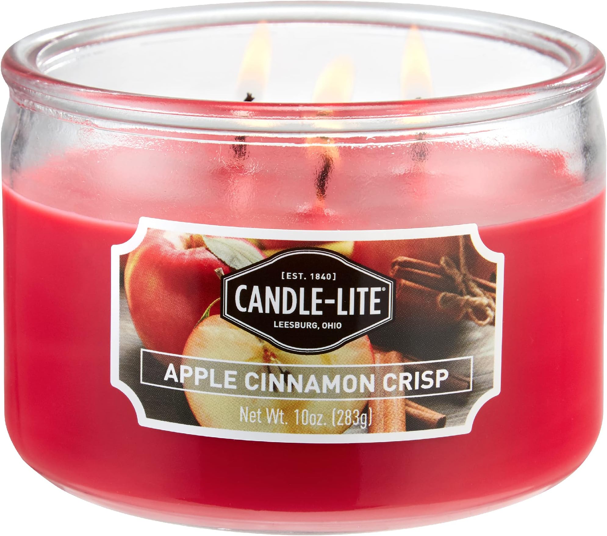 Scented Candles, Apple Cinnamon Crisp Fragrance, One 10 oz. Three Wick Aromatherapy Candle with 20-40 Hours of Burn Time, Red Color