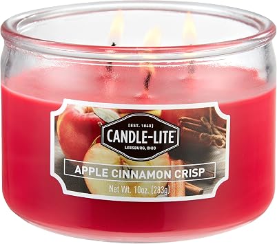 Candle-lite Scented Candles, Apple Cinnamon Crisp Fragrance, One 10 oz. Three Wick Aromatherapy Candle with 20-40 Hours of Burn Time, Red Color