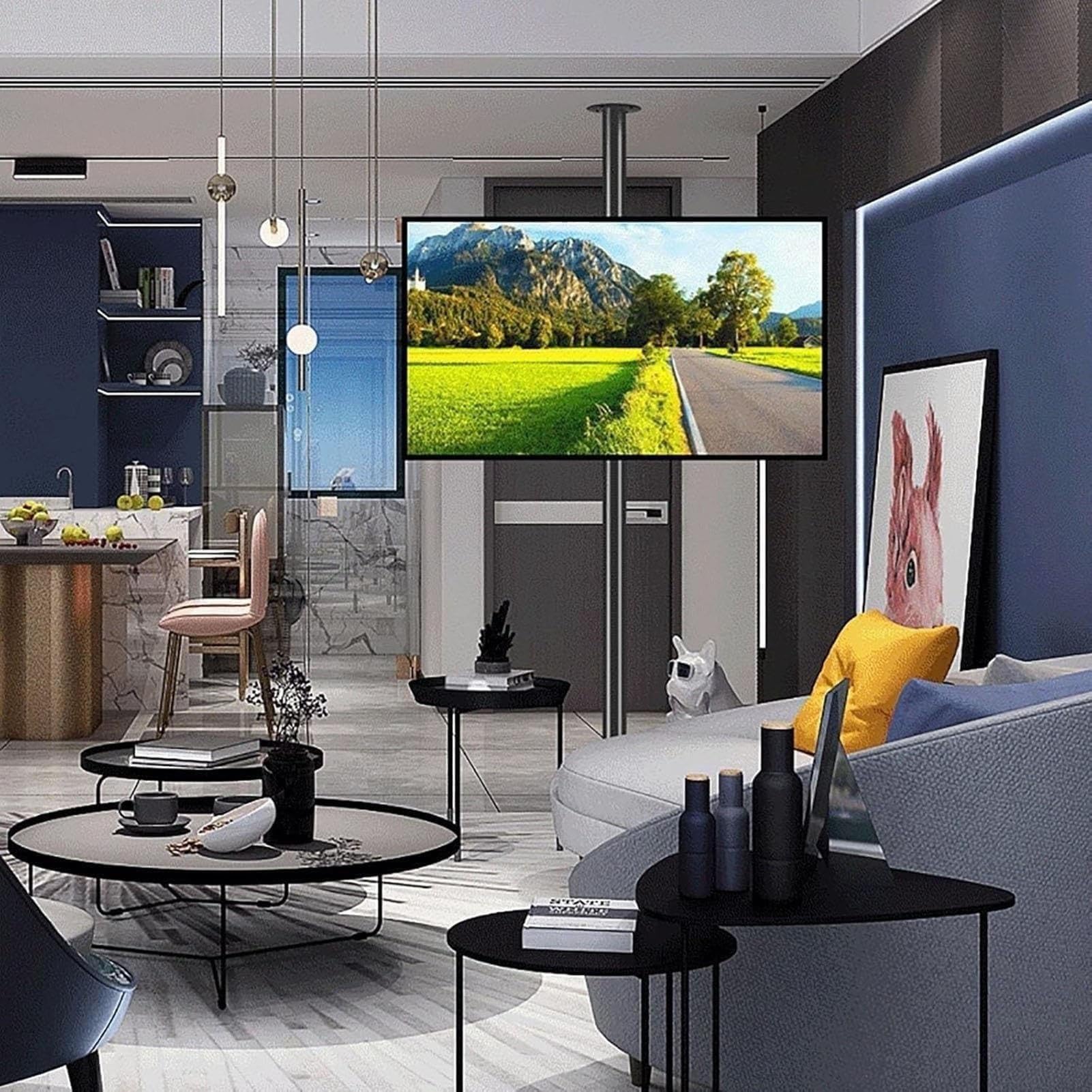 Soporte De Suelo con Estructura Giratoria De 360 ​​Grados para TV LCD, Soporte Giratorio para Pared Divisoria, Base Giratoria para Mueble De TV, Soporte De Techo Ajustable para TV(200-295cm)