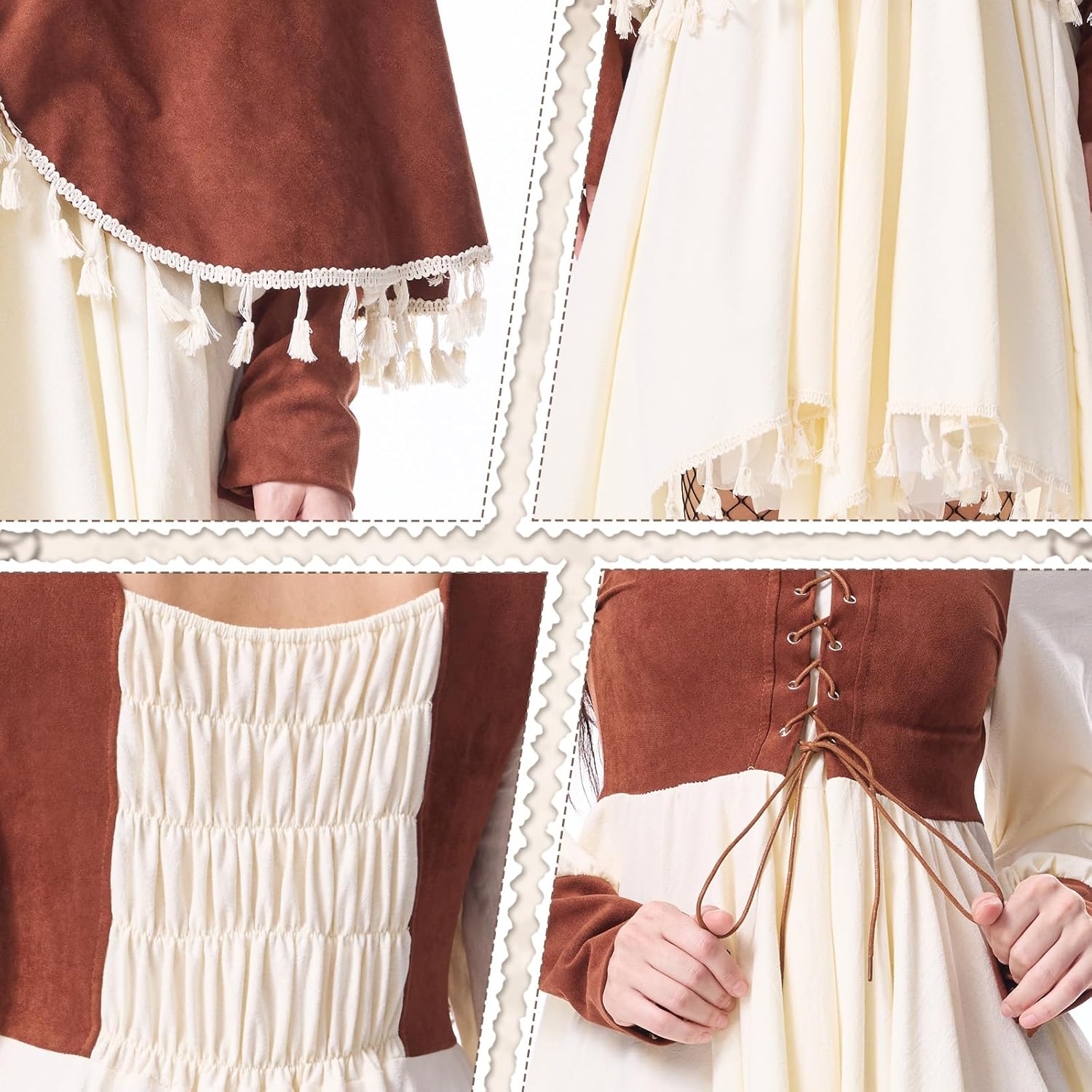 Renaissance Pirate Costume Women Medieval Dress Hooded Cloak Ren Faire Post Apocalyptic Native American Outfit for Halloween - Image 4