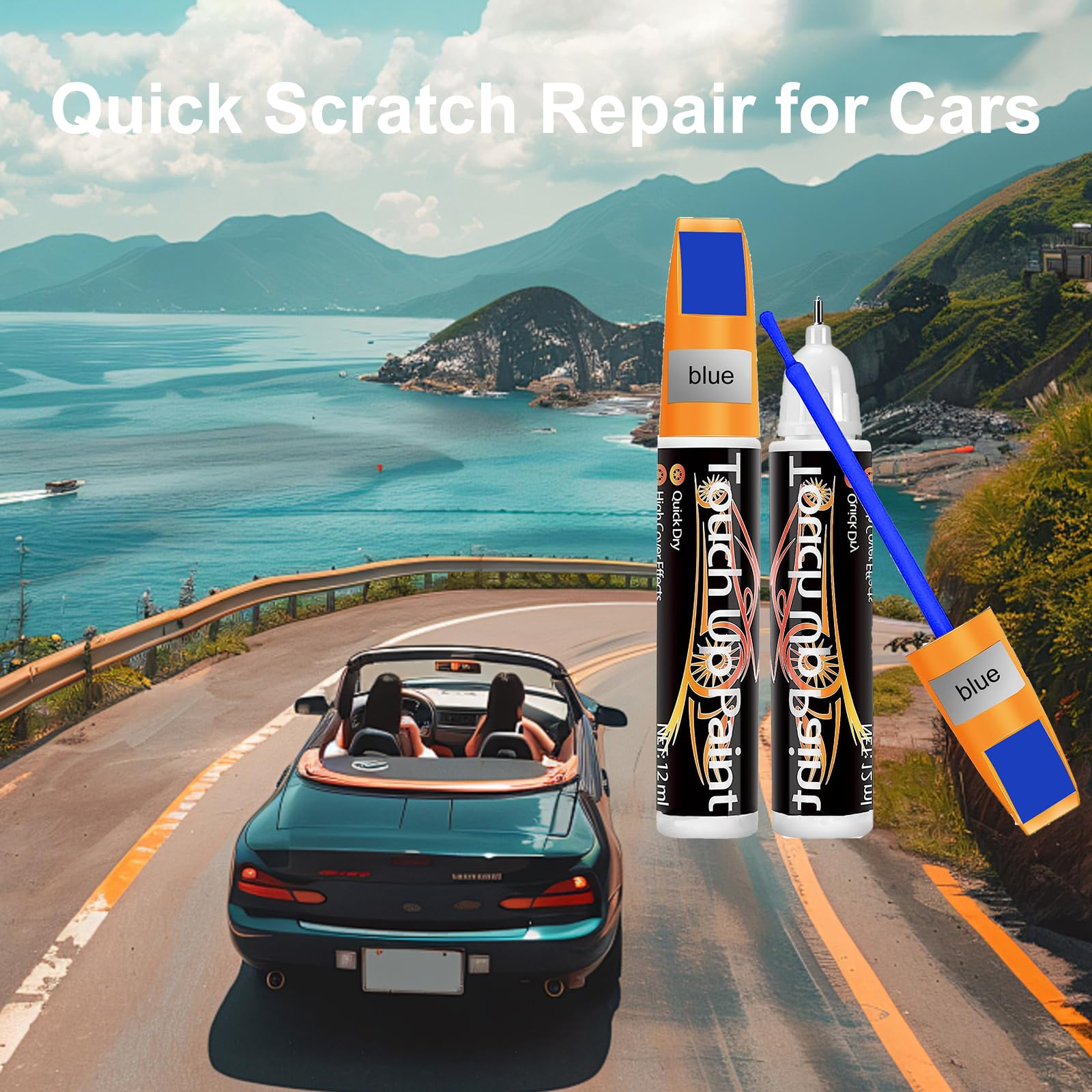 Penna Ritocco Carrozzeria,Pennarello Copri Graffi Auto,Riparazione Graffi Cerchioni Auto 2 in 1,Penna per Ritocco Auto,Penna per Riparazione Graffi Auto,Adatto Riparare le Superfici Dell'auto,Blu