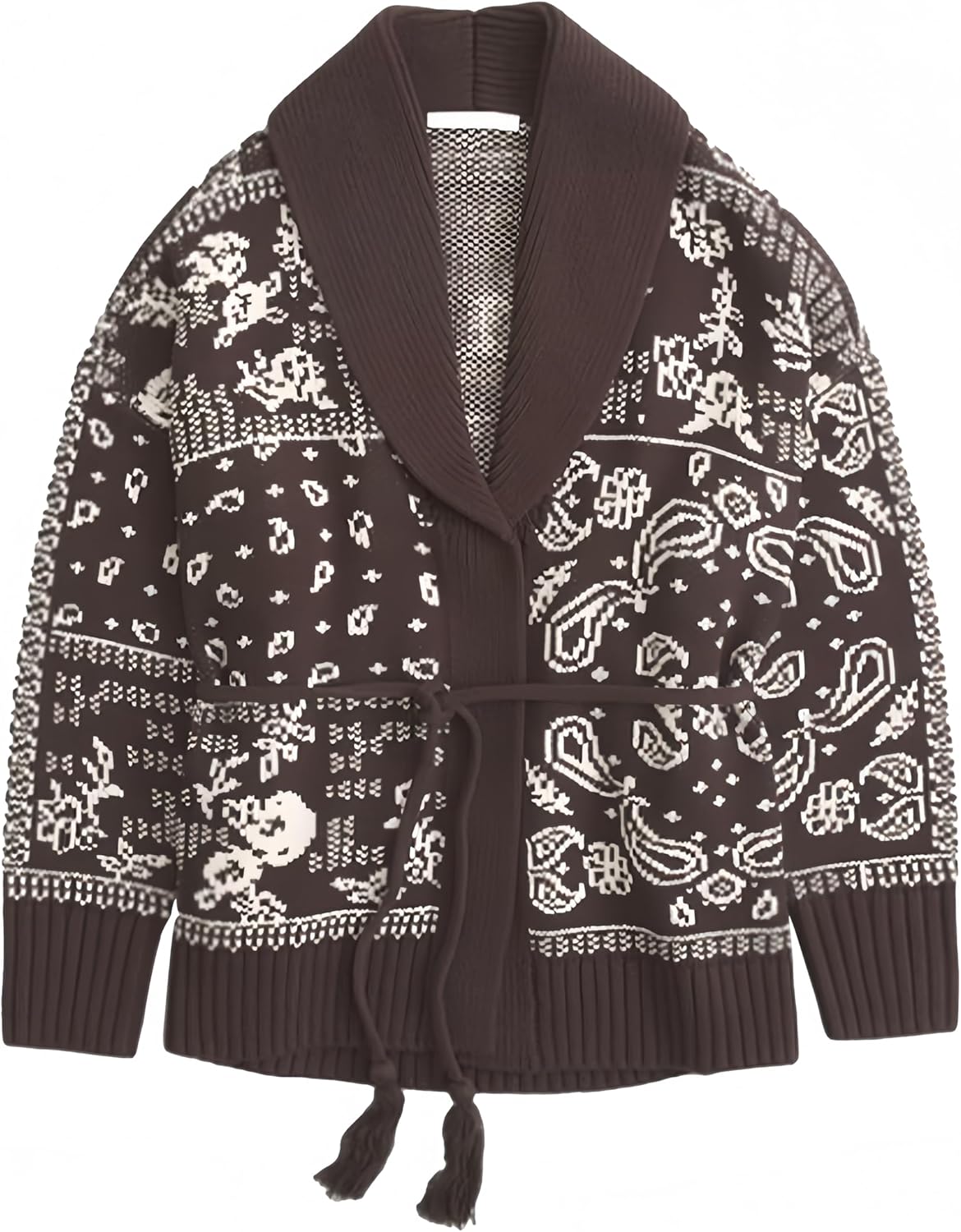 Womens Cardigan Sweaters Fall Trendy Chunky Long Sleeve Printed Casual Belted Cardigan