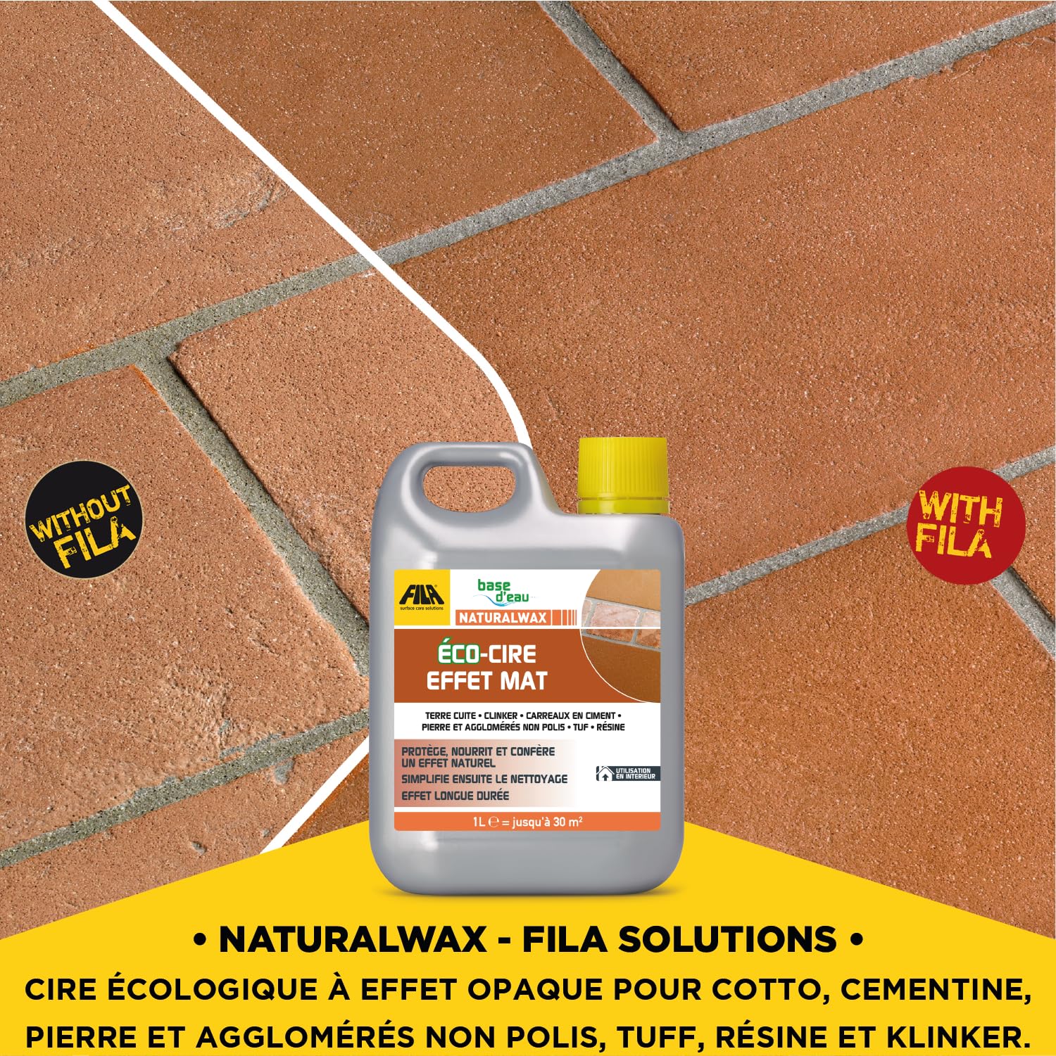 FILA Surface Care Solutions, NATURALWAX, Cire écologique à Effet Mat pour l'Entretien Maison, Produit Sol Convient pour Terre Cuite, la Cimentine, la Pierre, le Klinker etc, 1L