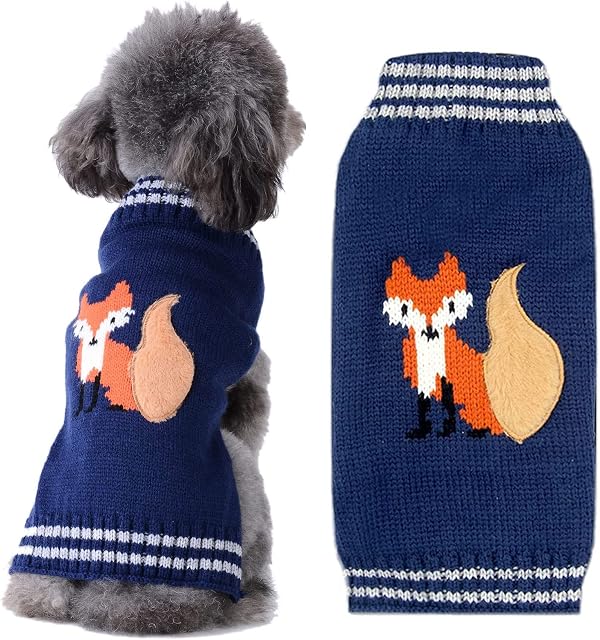 ABRRLO Dog Christmas Jumper Outfits Navy Fox Cute Xmas Pet Sweater Puppy Cat Holiday Costume New Year Clothes Gift for Small Medium Large Dogs (Navy Fox,XS)