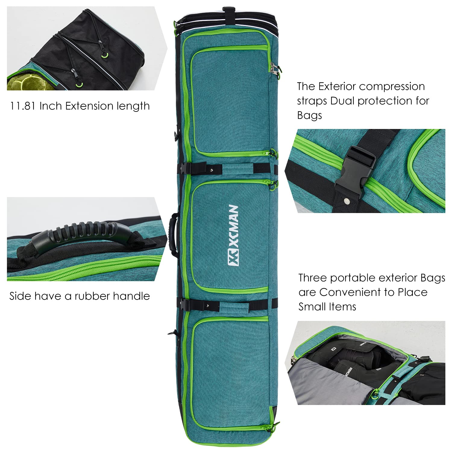 XCMAN Roller Snowboard Tasche mit Rädern 63-75 Inch Einstellbare Länge Gepolsterte Tasche für Flugreisen Snowboard Stiefel XCMAN Roller Snowboard Tasche mit Rädern 63-75 Inch Einstellbare Länge Gepolsterte Tasche für Flugreisen Snowboard Stiefel