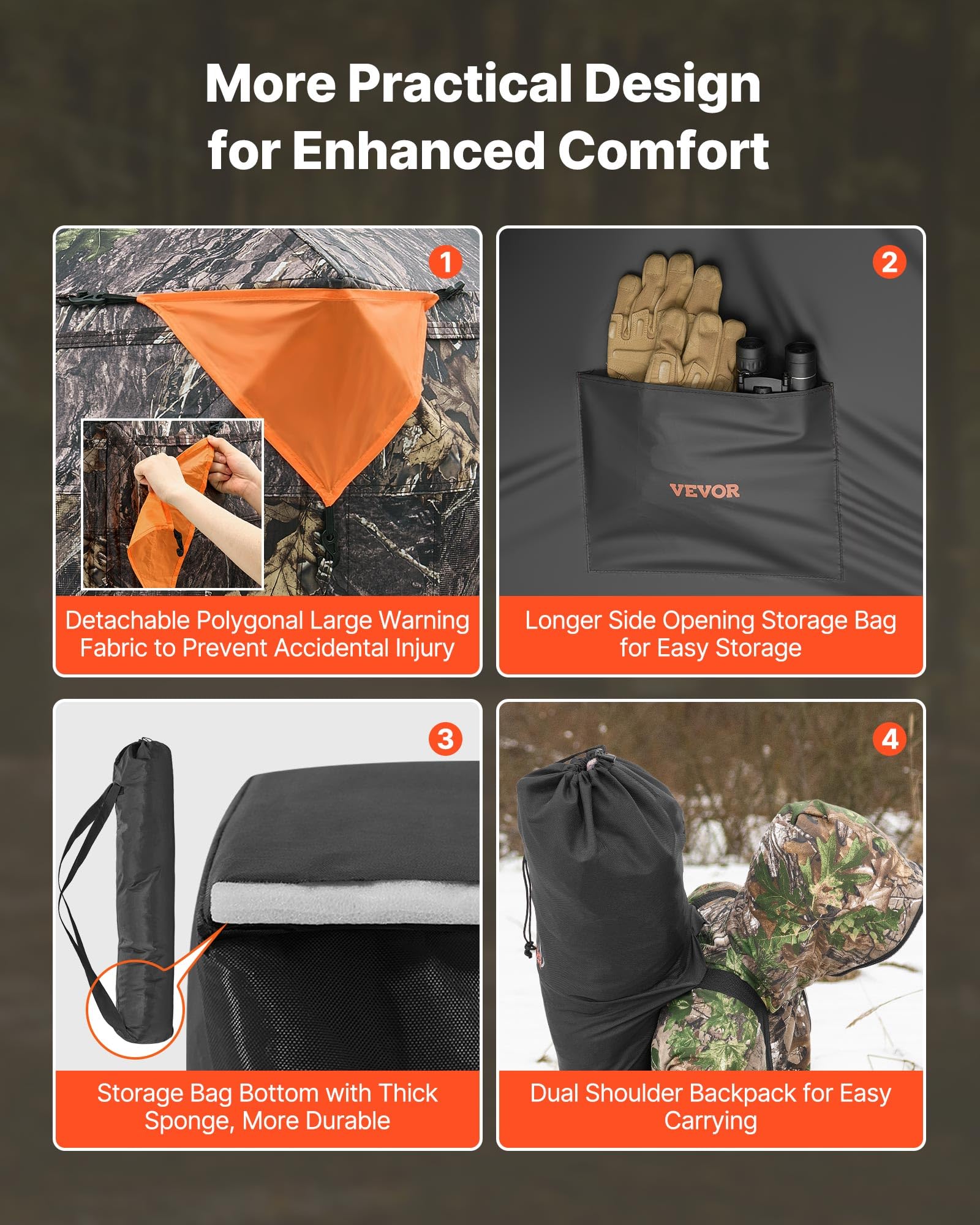 VEVOR Persiana de caza, persiana transparente de 270°, para 4-5 personas, con bolsa de transporte, tienda de campaña portátil y resistente, malla transparente unidireccional para caza de pavos y