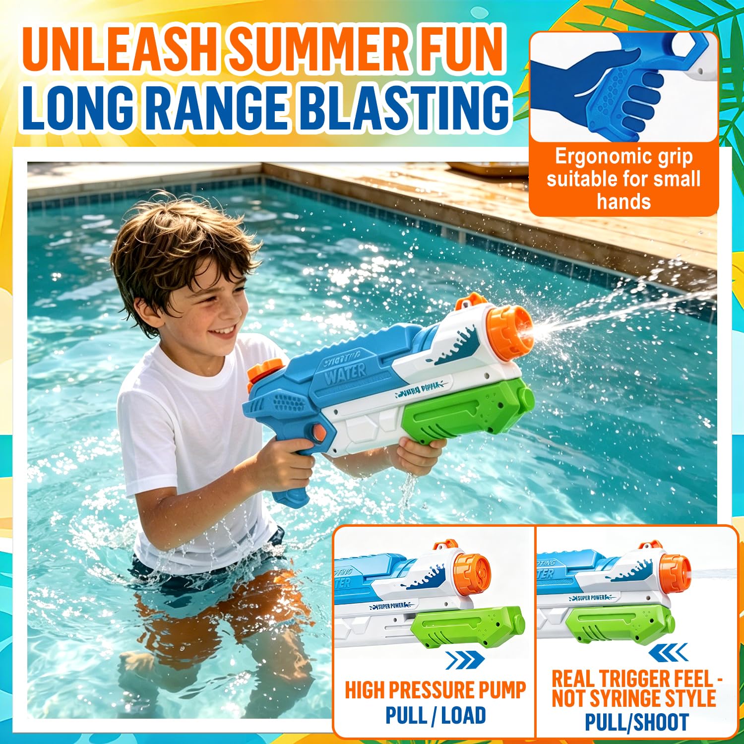 Pistola ad Acqua - Pistole ad Acqua Potente per Bambini Adulti, Fucile ad Acqua Water Gun Idee Regalo per Feste in Piscina e Attività All'aperto, Blu