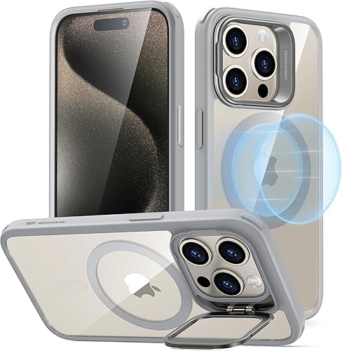 Vista 135 de ESR - Funda para iPhone 15 compatible con MagSafe, funda protectora de grado militar con soporte integrado, cubierta trasera resistente a