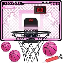 Basketball Hoop Indoor Kids Girls Pink - Mini Over The Door Basketball Hoops with Electronic Scoreboard Toys & 3 Balls, Unicorn Birthday Gifts Age 5 6 7 8 9 10 11 12 Year Old Girls