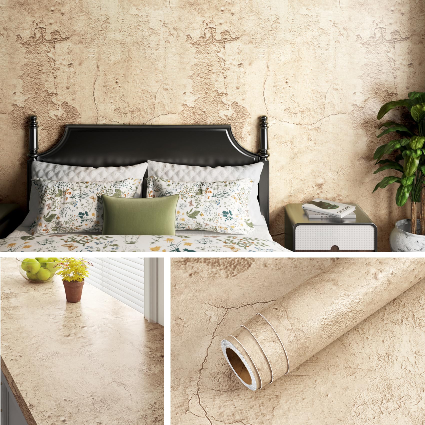 Livelynine Peel and Stick Concrete Wallpaper Light Brown Kitchen Worktop Vinyl Covering Waterpoof 40CMx5M Sticky Back Plastic for Furniture Industrial Concrete Effect Living Room Feature Wall Paper